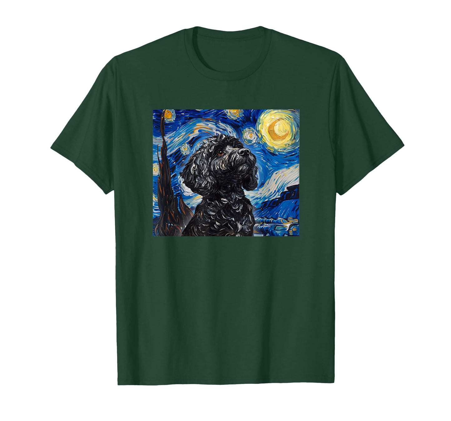 Cute Illustration Painting Starry Night Black Cockapoo Lover T-Shirt