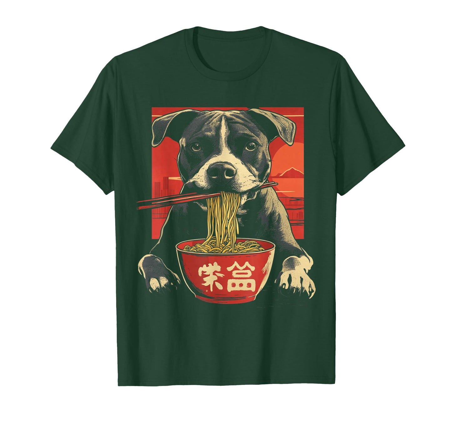 Pitbull Funny Dog Eating Ramen Noodles T-Shirt