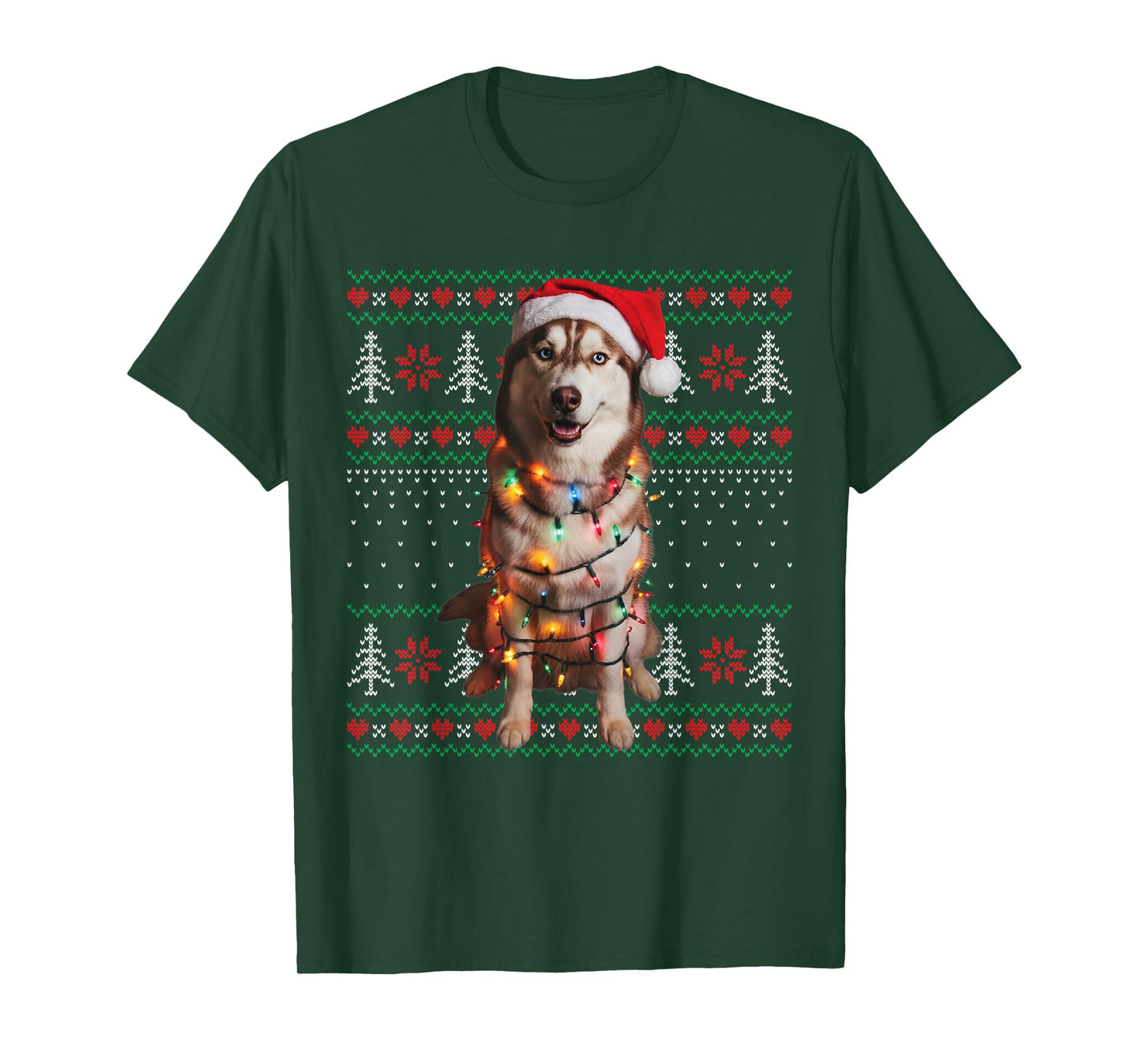 Siberian Husky Dog Christmas Ugly Sweater Dog Lights Xmas T-Shirt