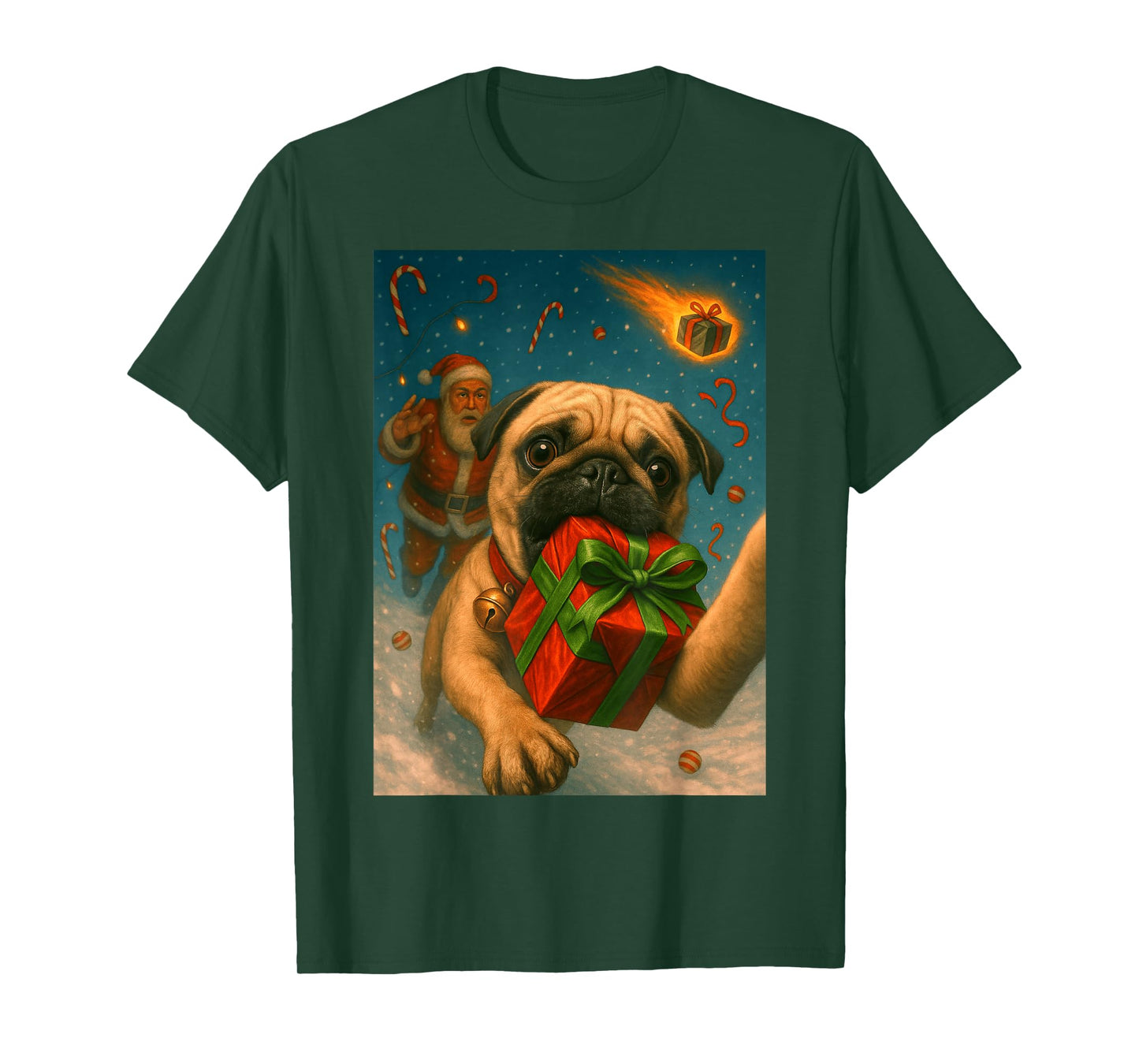 Pug Christmas Shirt - Funny Selfie with Santa T-Shirt