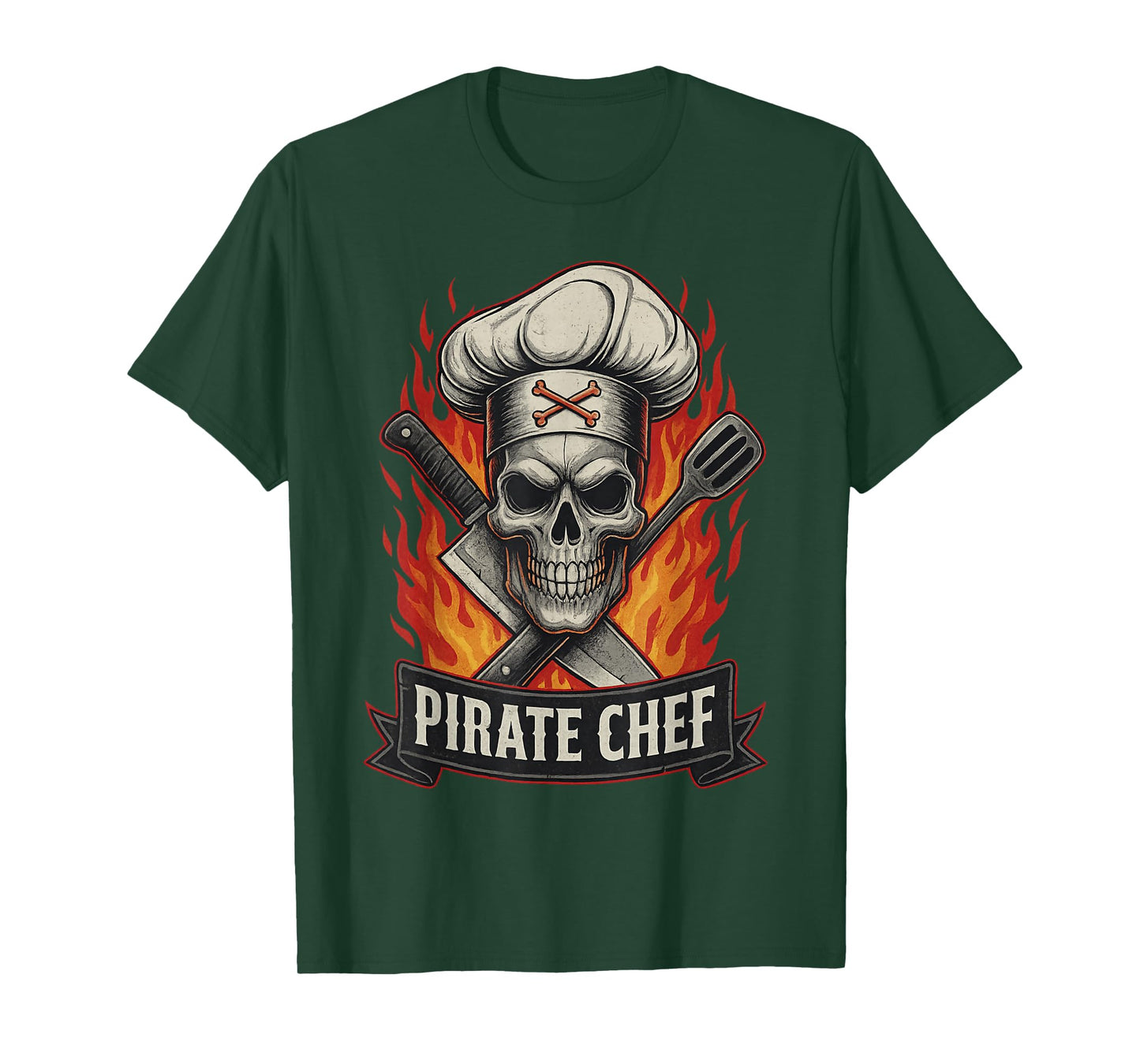 Pirate Chef Hat Knife Skull Funny Cook Restaurant Cooking T-Shirt