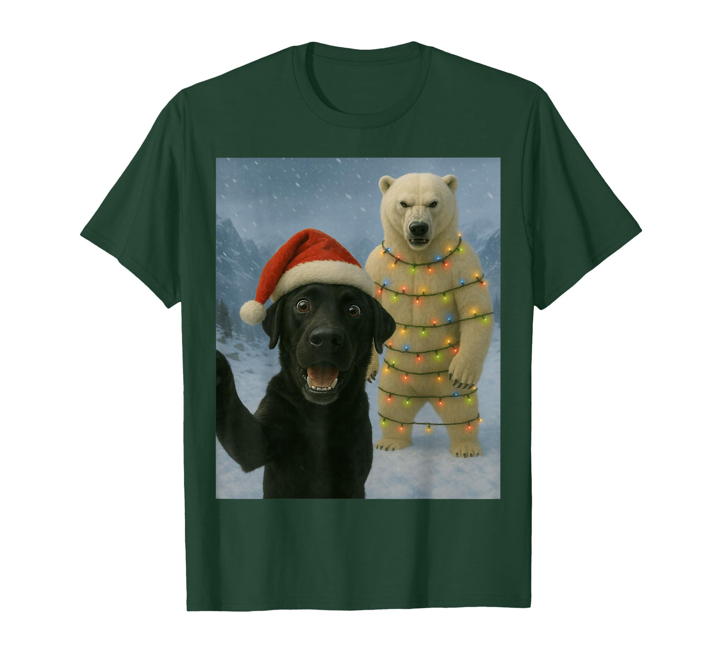 Funny Black Labrador Dog Selfie Polar Bear Christmas Humor T-Shirt