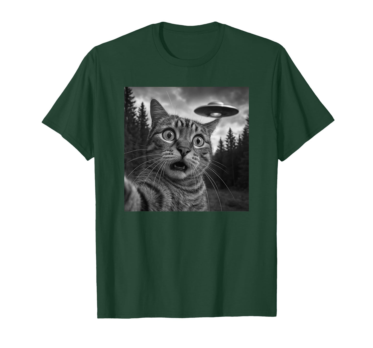 Funny Cat Selfie UFO Alien Spaceship Abduction Gift Men Women Kids T-Shirt