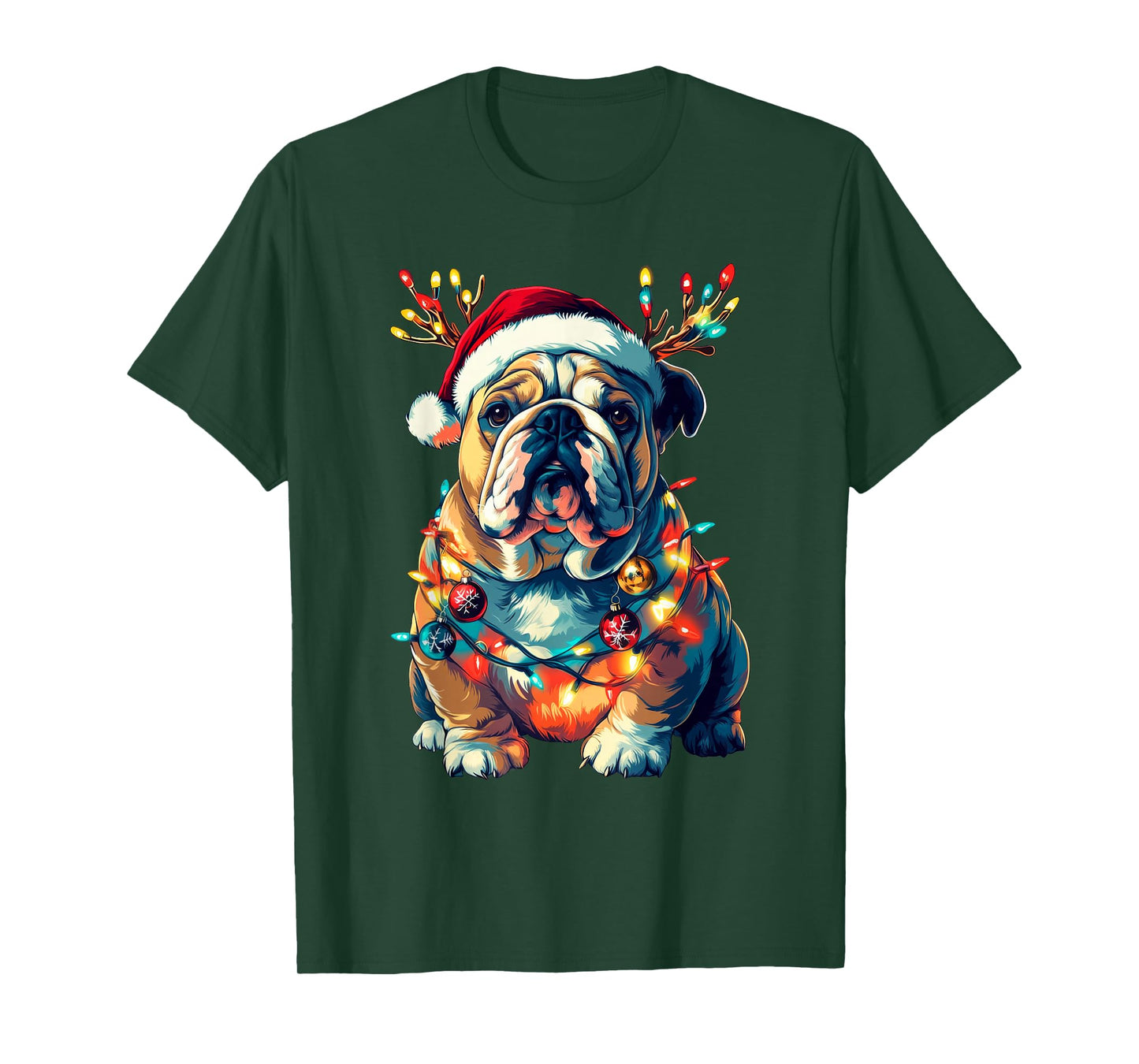 English Bulldog Dog Christmas Lights Xmas T-Shirt