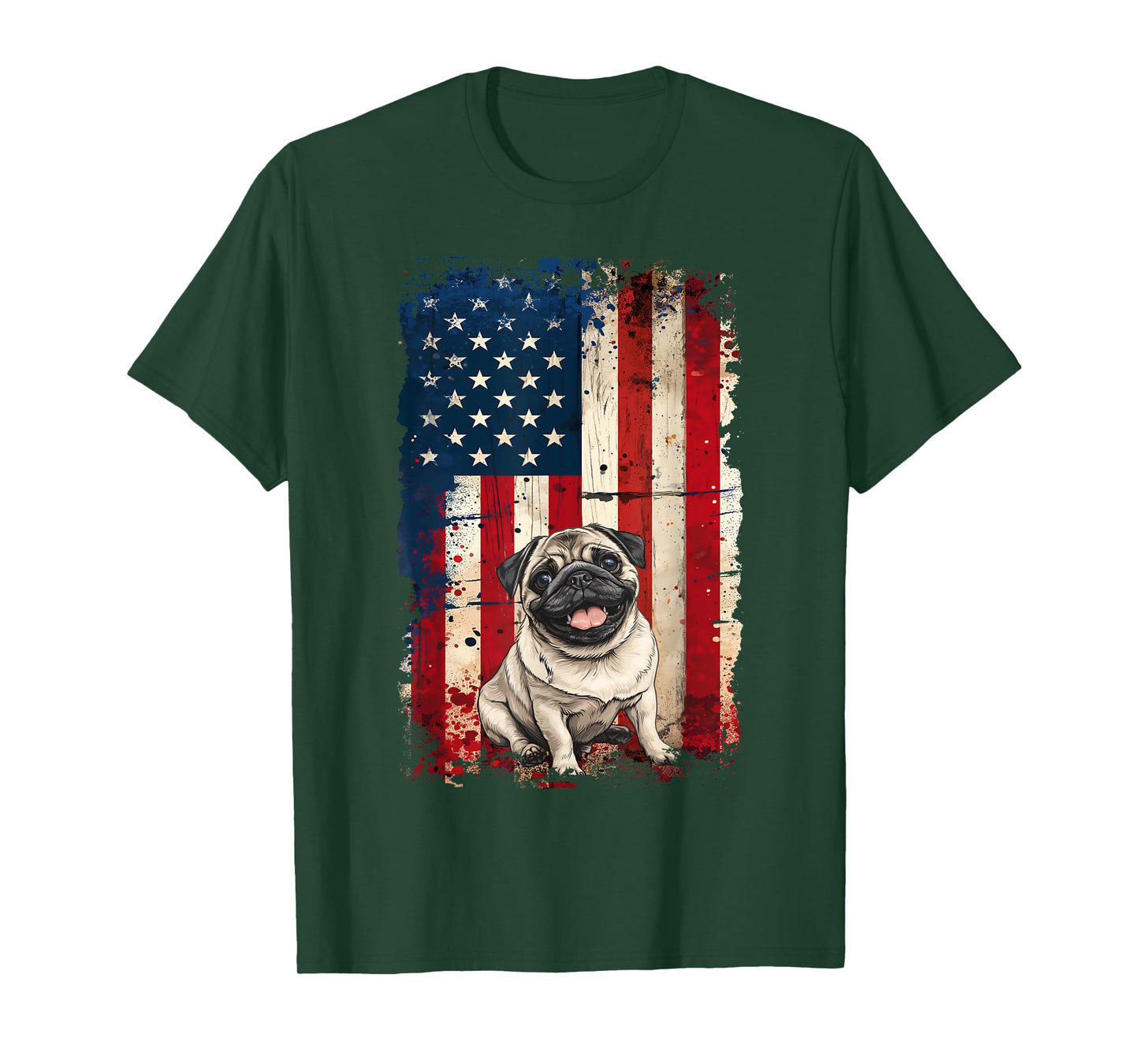 Pug American Flag USA Patriotic 4th of July T-Shirt