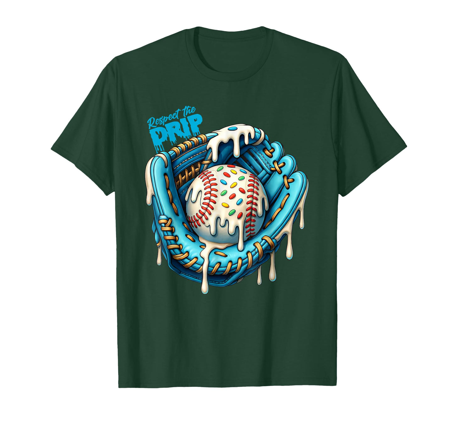 Baseball Ice Cream Drip Boys Home Plate Glove Respect Drip T-Shirt
