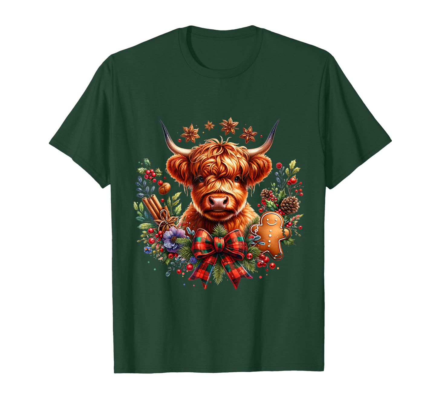 Funny Xmas Merry Moo Cows Cute Highland Cow Christmas Lights T-Shirt