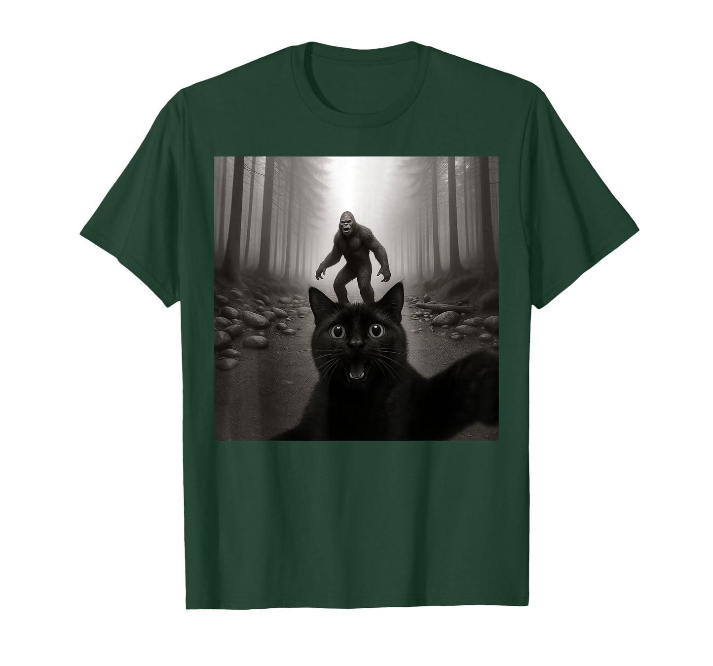 Cat Selfie With Sasquatsch Bigfoot Funny Gifts Men Women Kid T-Shirt