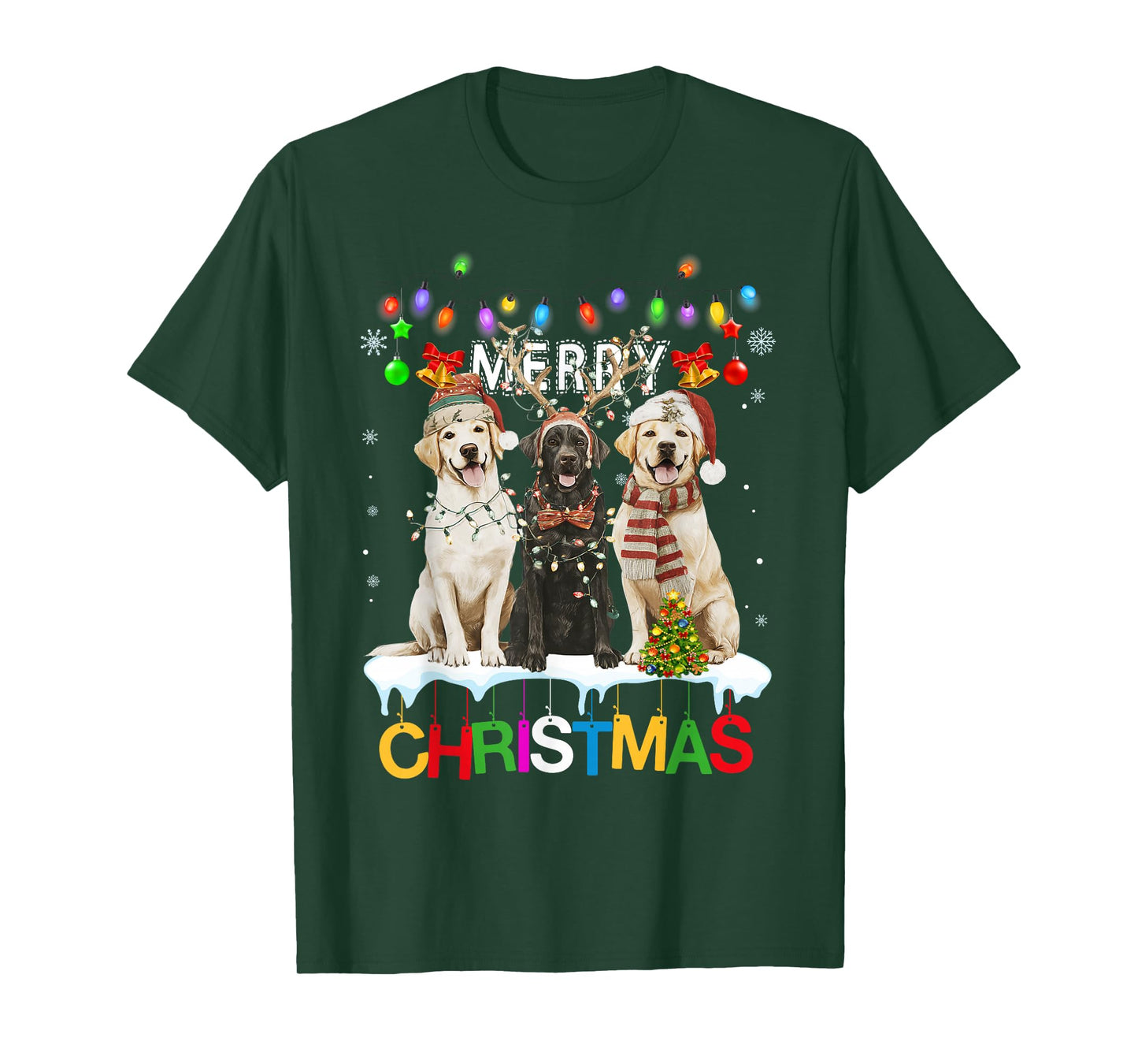 Cute Three Labrador Dogs Christmas for Women Men T-Shirt