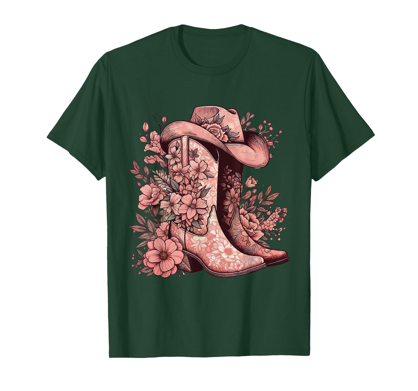 Boho Watercolor Cowgirl Boots Hat Floral Boots Western Boots T-Shirt