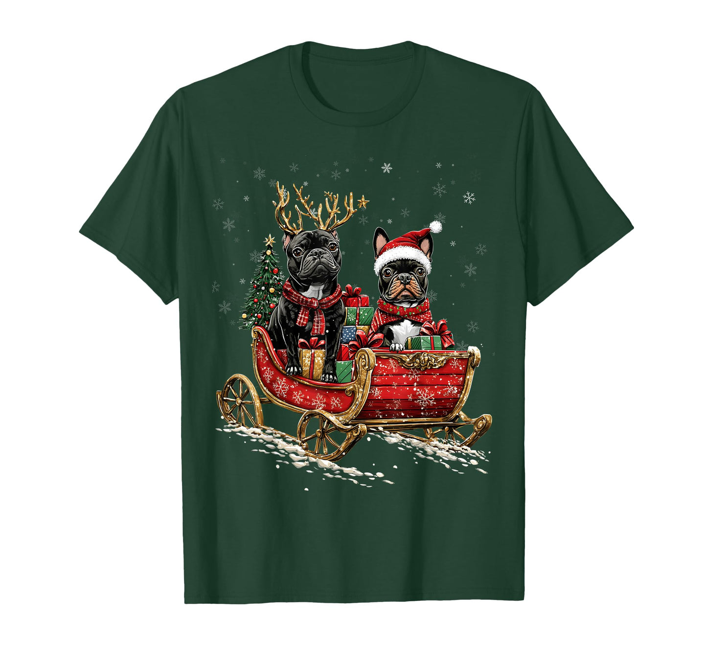 Santa French Bulldog reindeer Light Christmas Men Women Kids T-Shirt