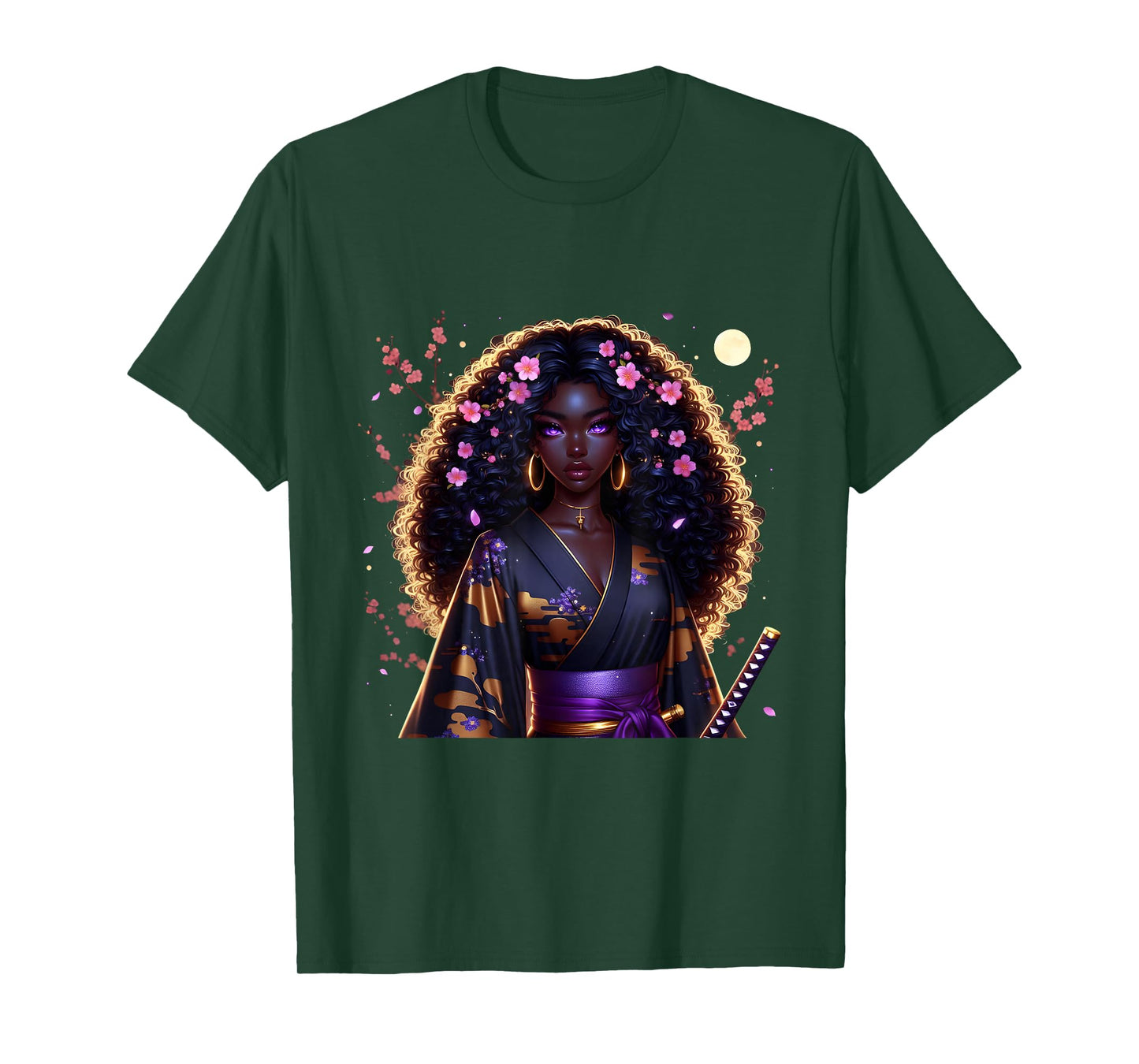 Japanese Anime Samurai Girl Black Cat Women Black Woman T-Shirt