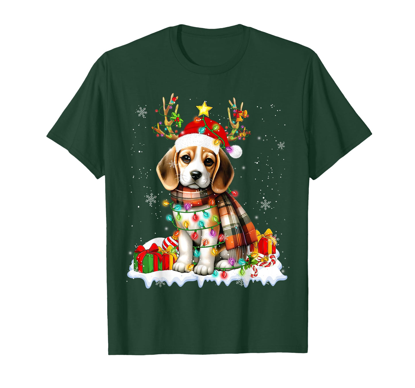 Santa Beagle Christmas Lights Funny Reindeer Dog Xmas 2026 T-Shirt