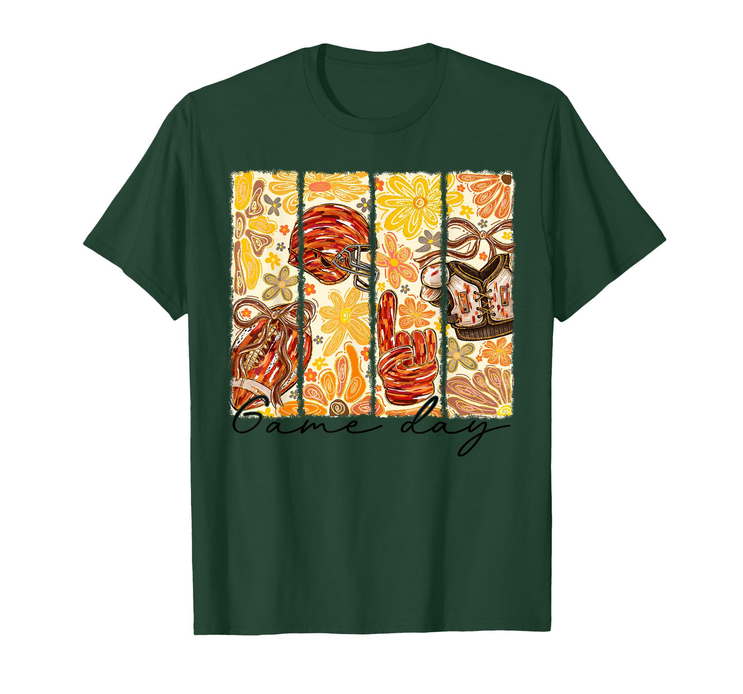Vintage Fall Sports Fan Tee Boho Flower Football Helmet T-Shirt