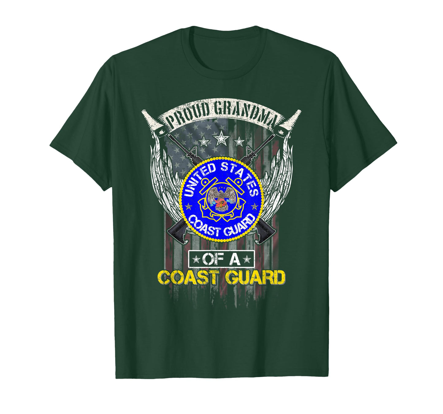 Vintage USA American Flag Proud Grandma Of A US Coast Guard T-Shirt