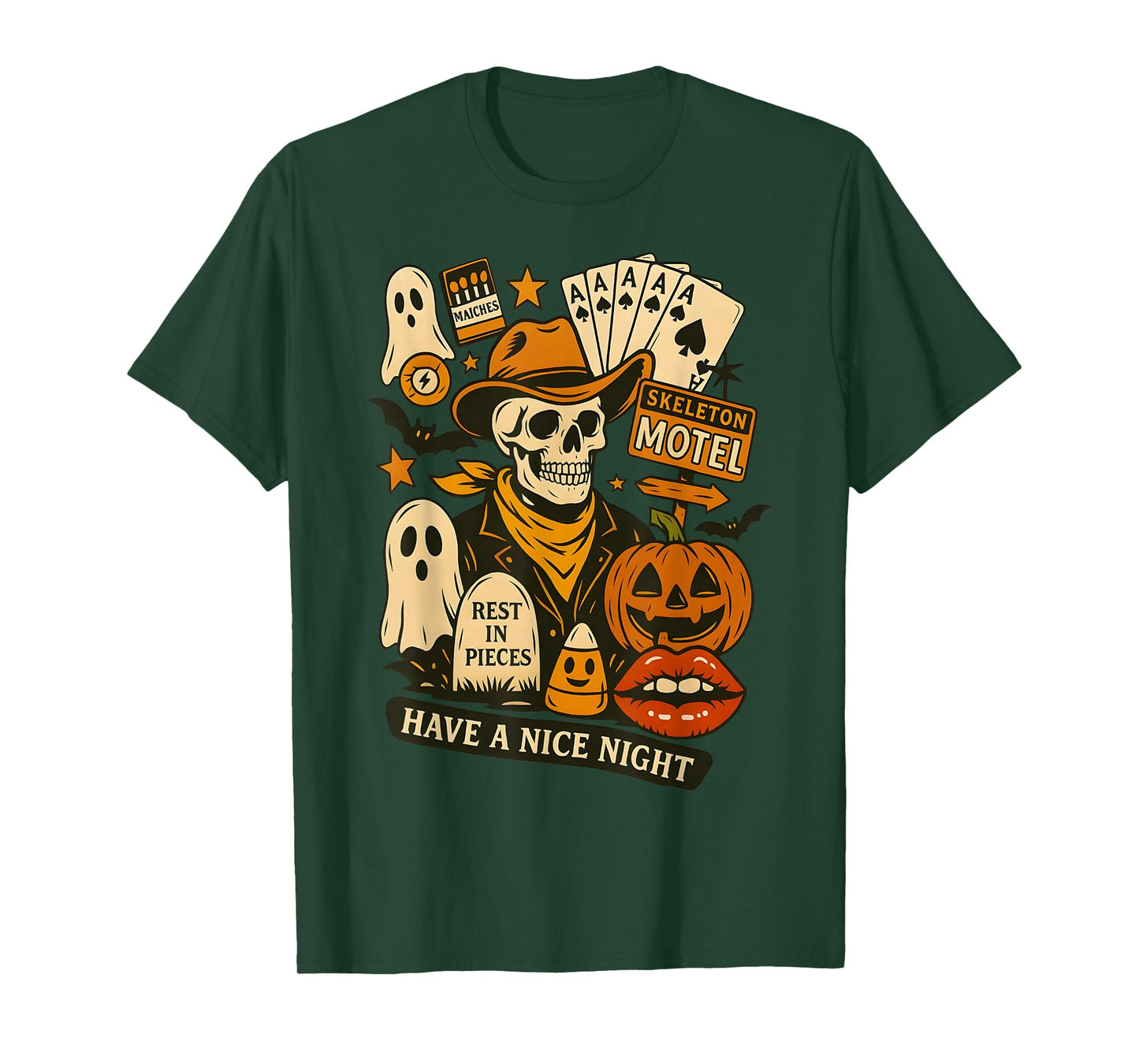 Have A Nice Night Cowboy Spooky Western Skeleton Collage T-Shirt