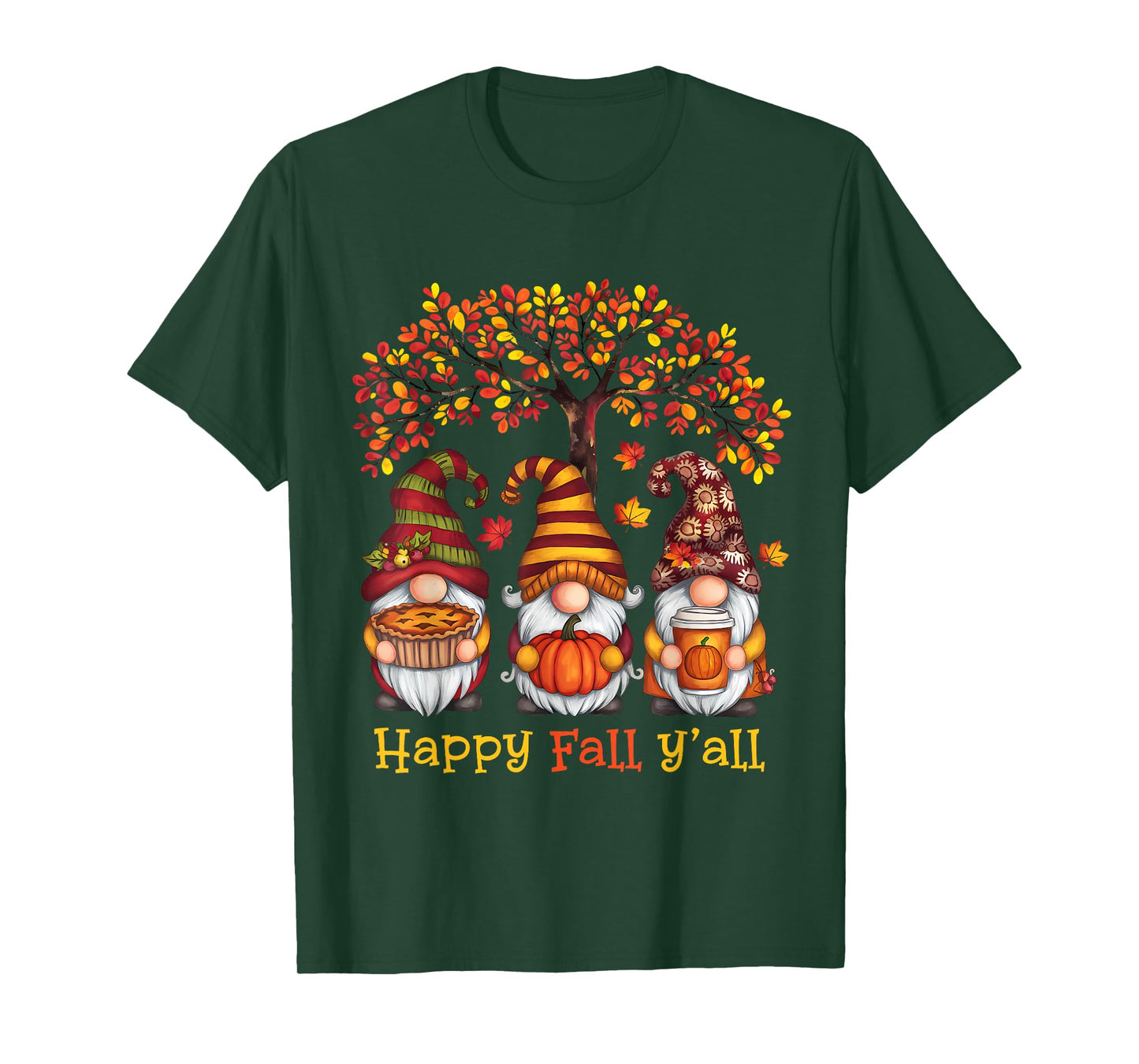 Happy Fall Autumn Leaves Pumpkin Garden Gnomes T-Shirt