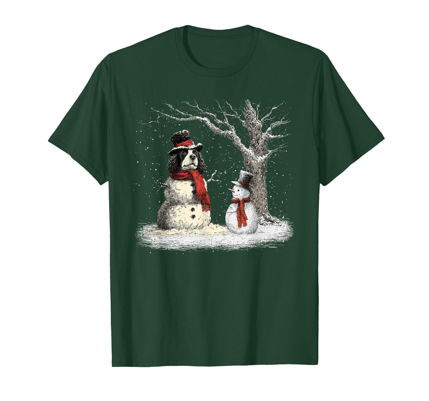 Funny Cocker Spaniel Dog in The Snow Tree Christmas Winter T-Shirt