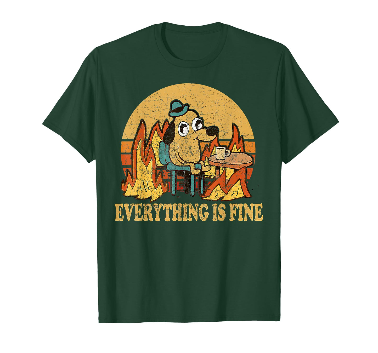 Everything is Fine Dog Drinking Coffee Burning Meme T-Shirt Small