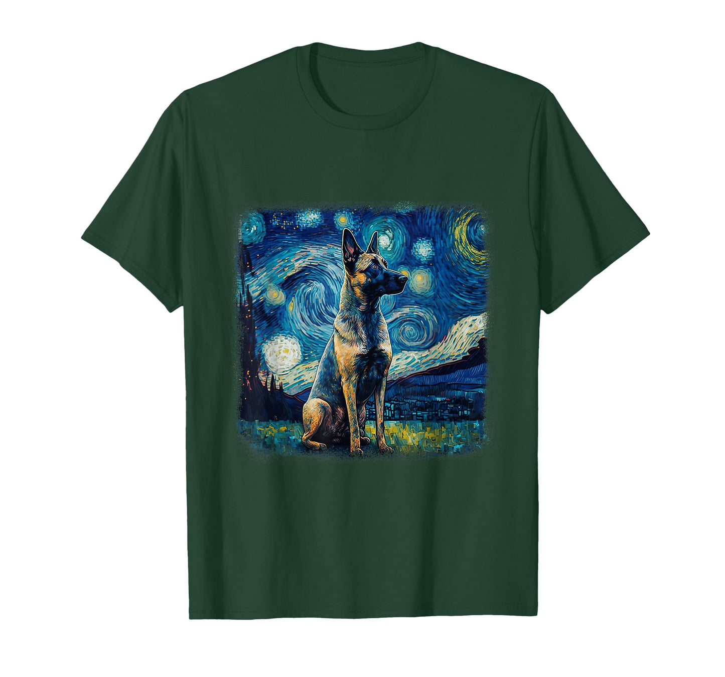 Dog in Starry Night Van Gogh Belgian Malinois T-Shirt