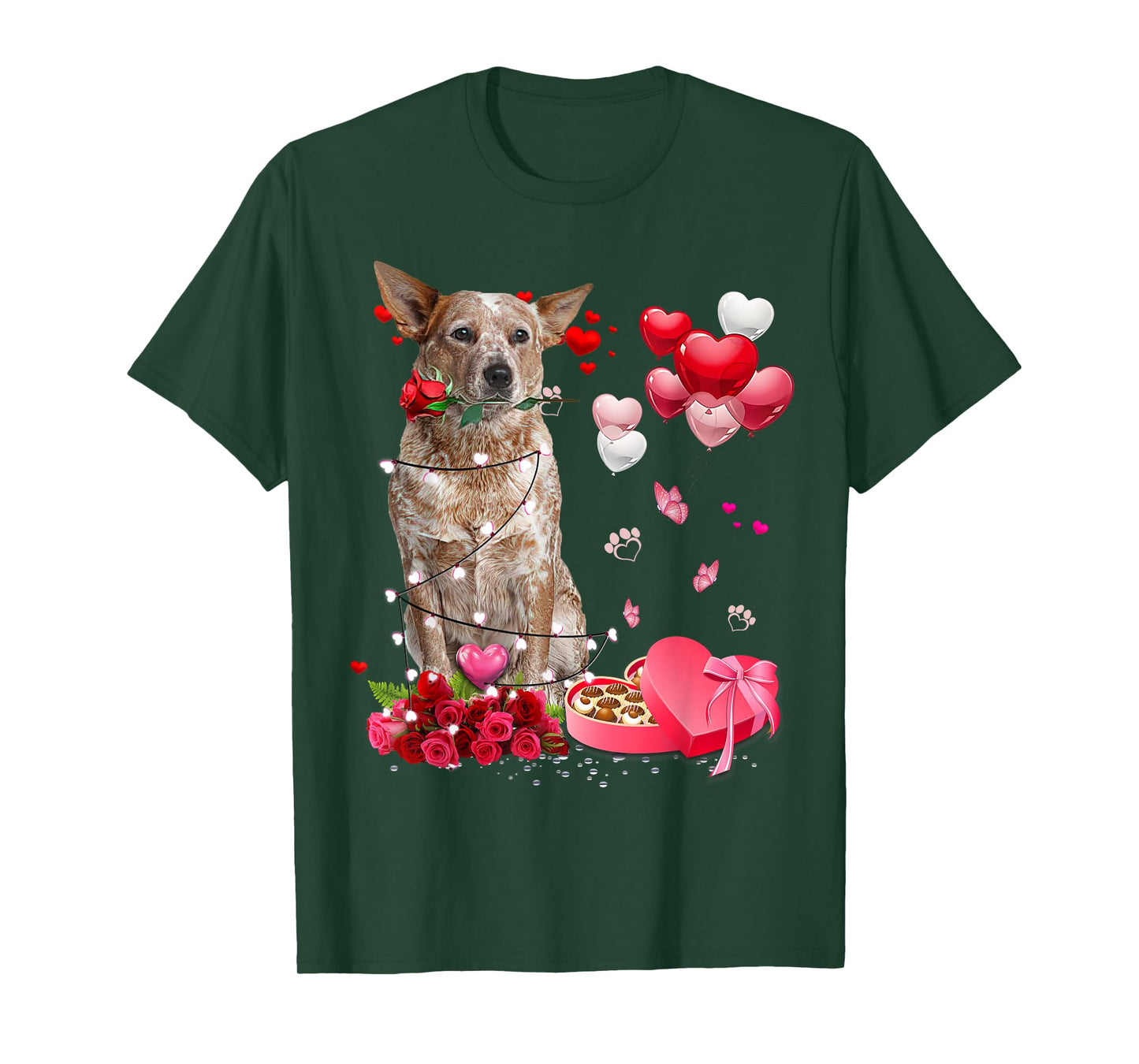 Funny Red Heeler Rose Heart Happy Valentine Day Dog Mom T-Shirt
