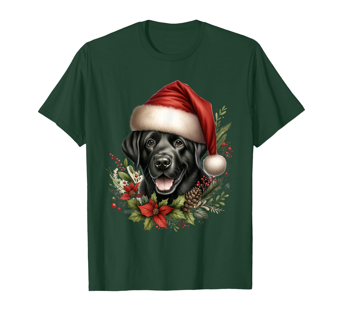 Christmas Black Labrador Lab Dog Watercolor Artwork T-Shirt