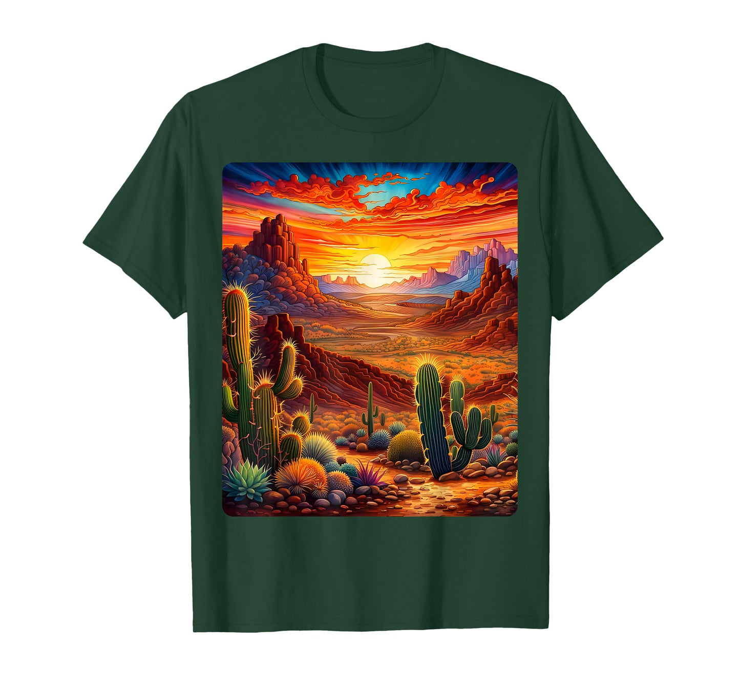 Valley Desert Sunset Sunrise Cactus Mountains Nature Clouds T-Shirt