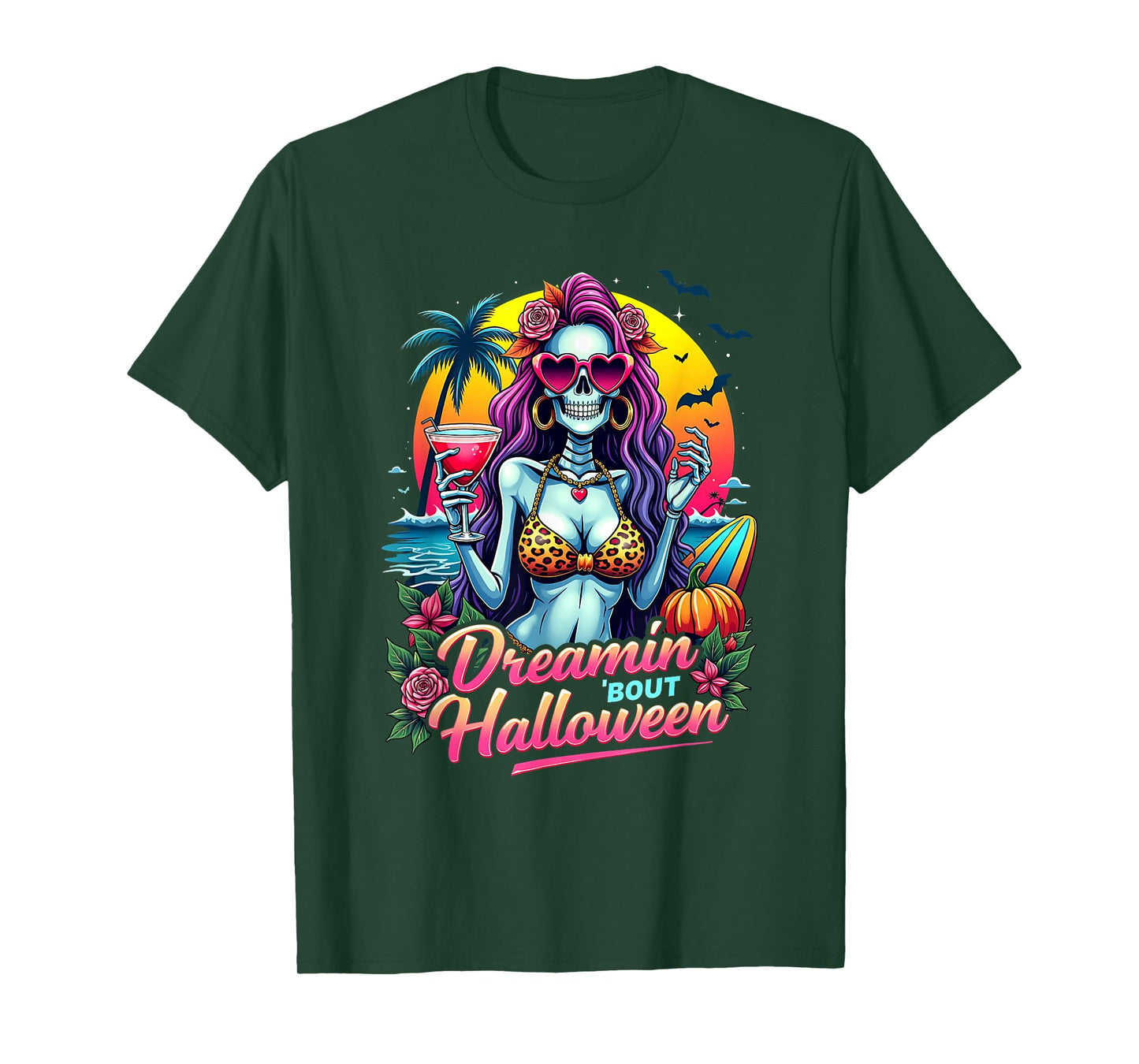 Funny Skeleton Dreamin 'Bout Halloween Summerween Vibes T-Shirt