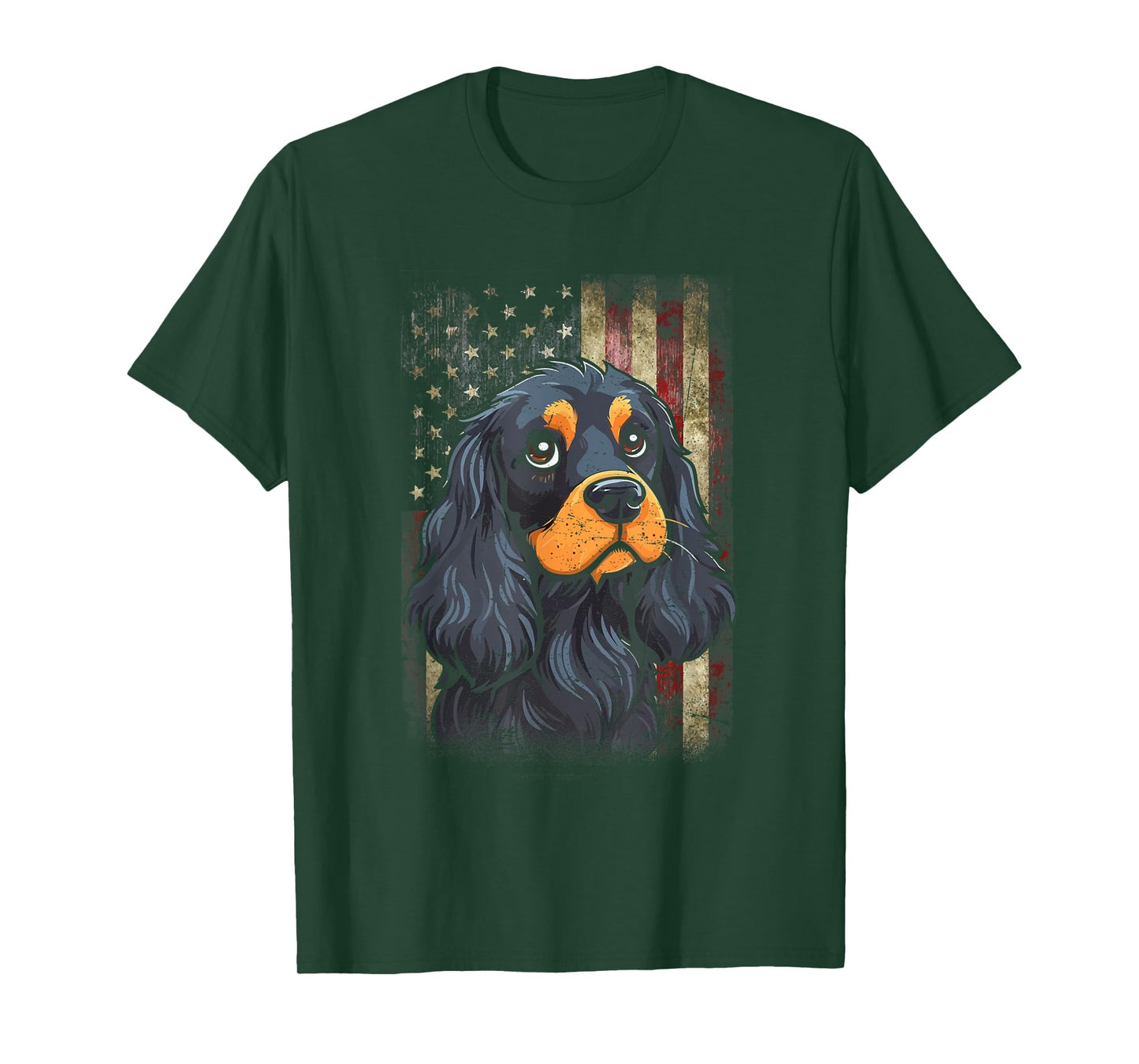 Patriotic Black And Tan Cocker Spaniel Flag USA Dog Lover Men Women T-Shirt