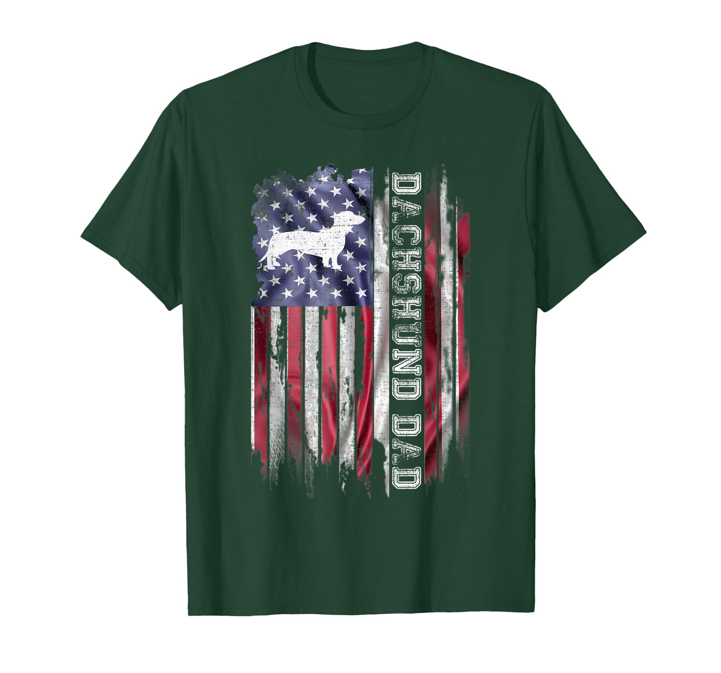 Vintage American Flag Proud Dachshund Dad Wiener Silhouette T-Shirt