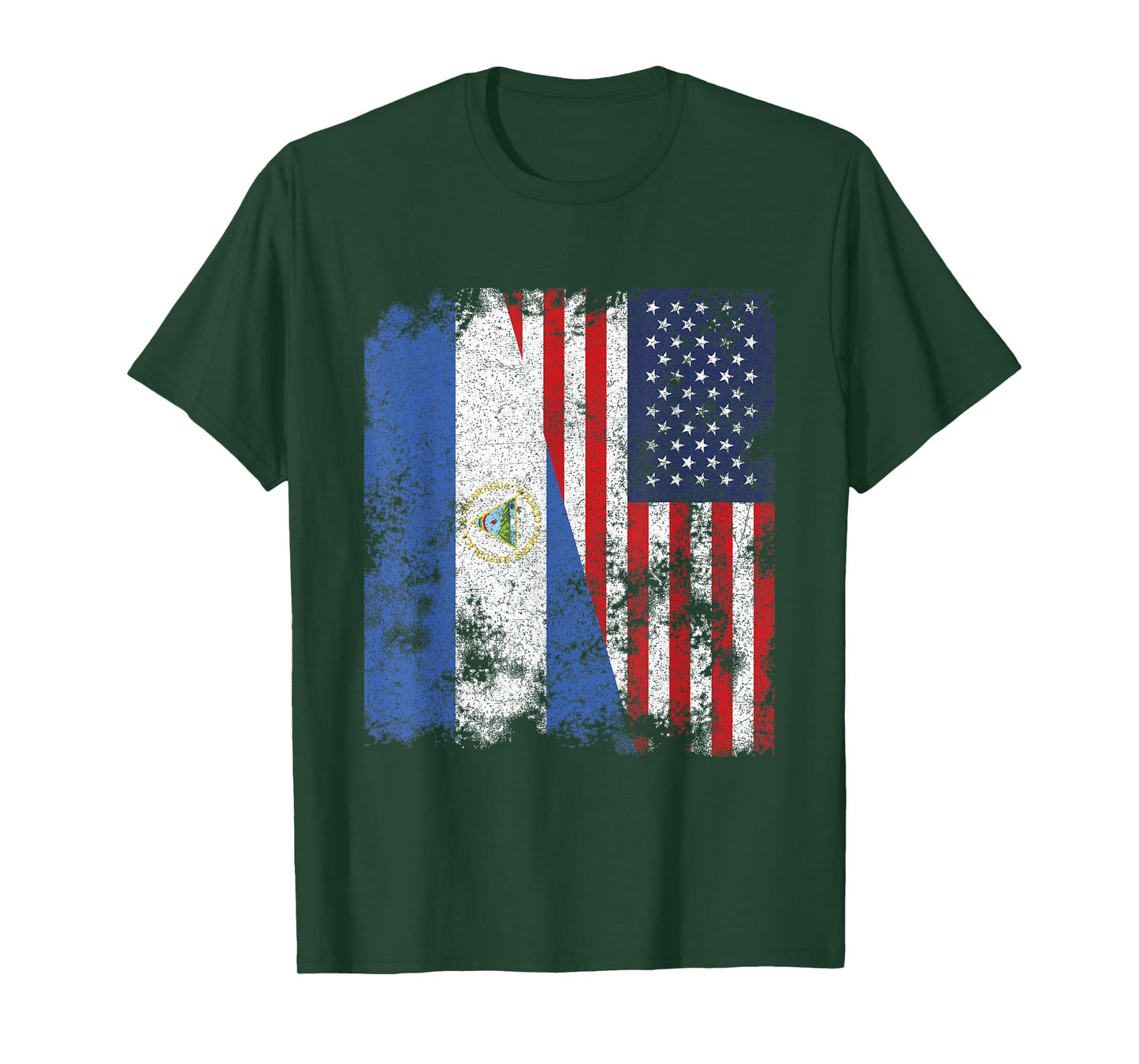 Nicaragua USA Flag Distressed - Half American T-Shirt