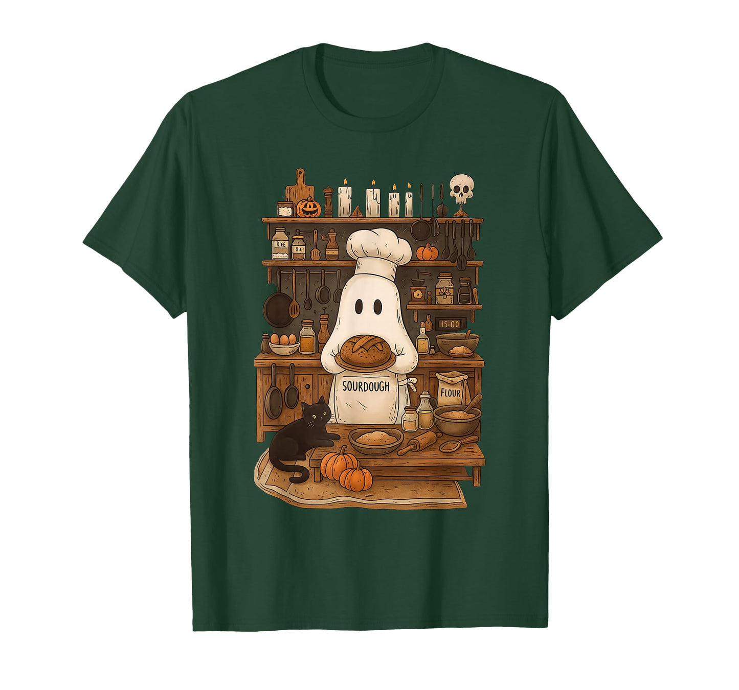 Retro Ghost Baking Sourdough Halloween Spooky Chef Baker T-Shirt