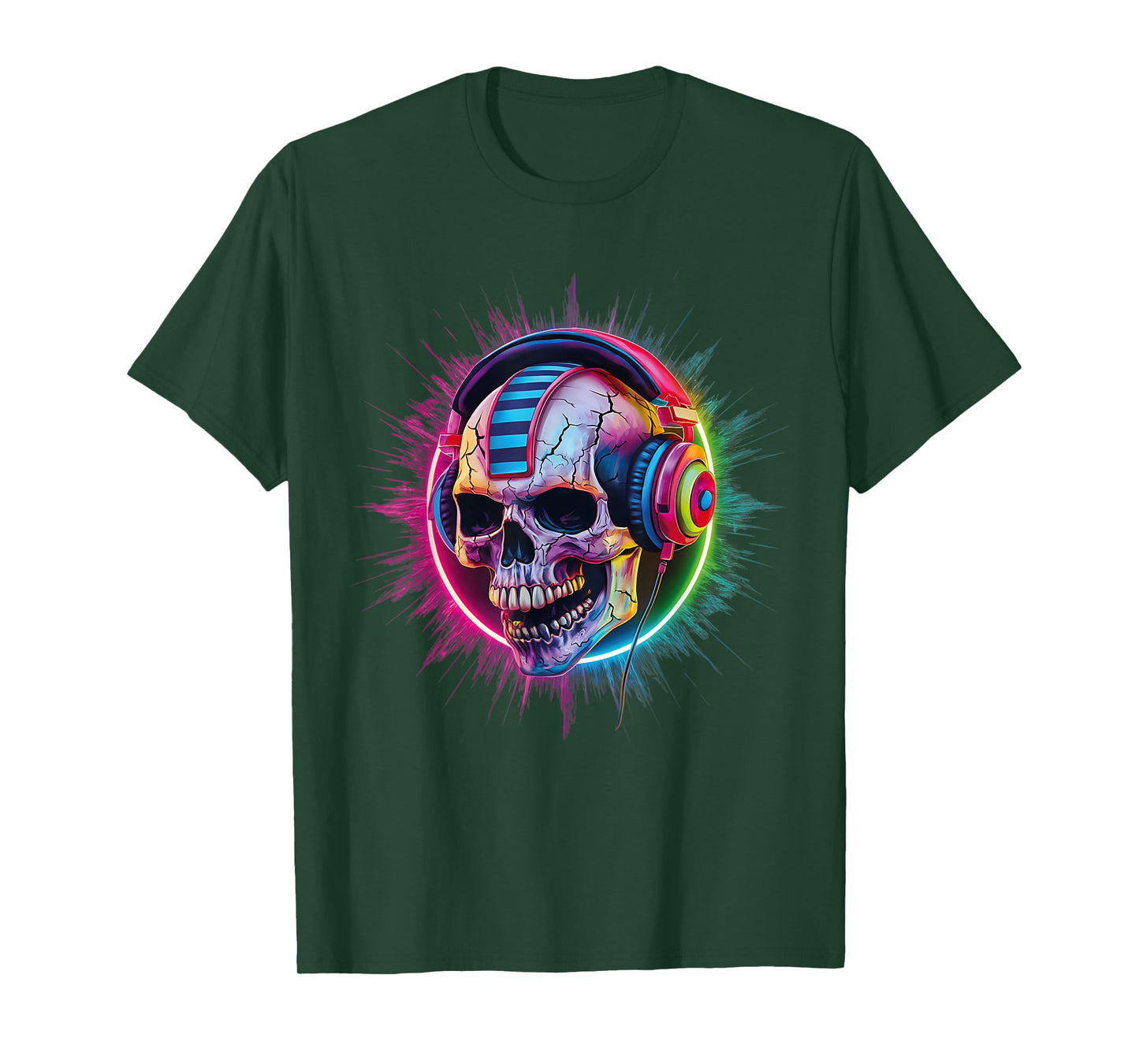 Skull Wearing Headphones Gamer Skeleton Gaming Graffiti T-Shirt