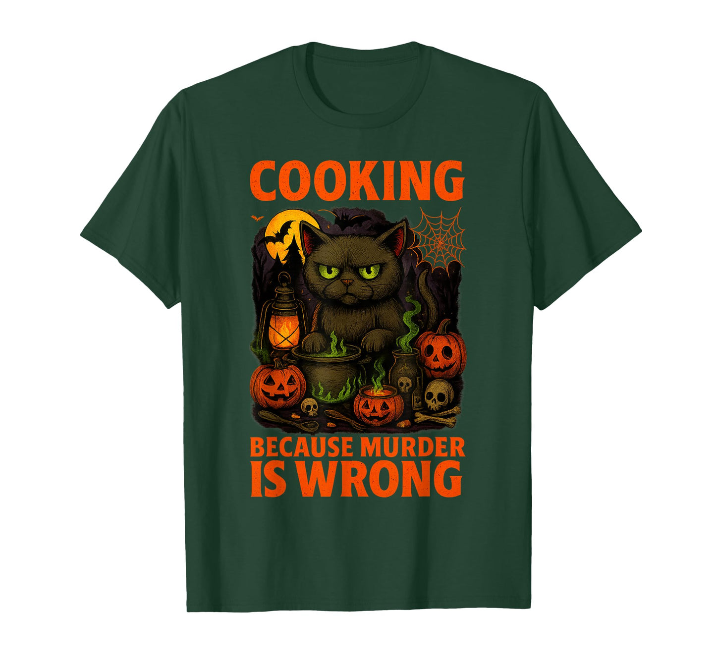 Halloween Cooking Cat Costume Funny Pun Spooky Design T-Shirt