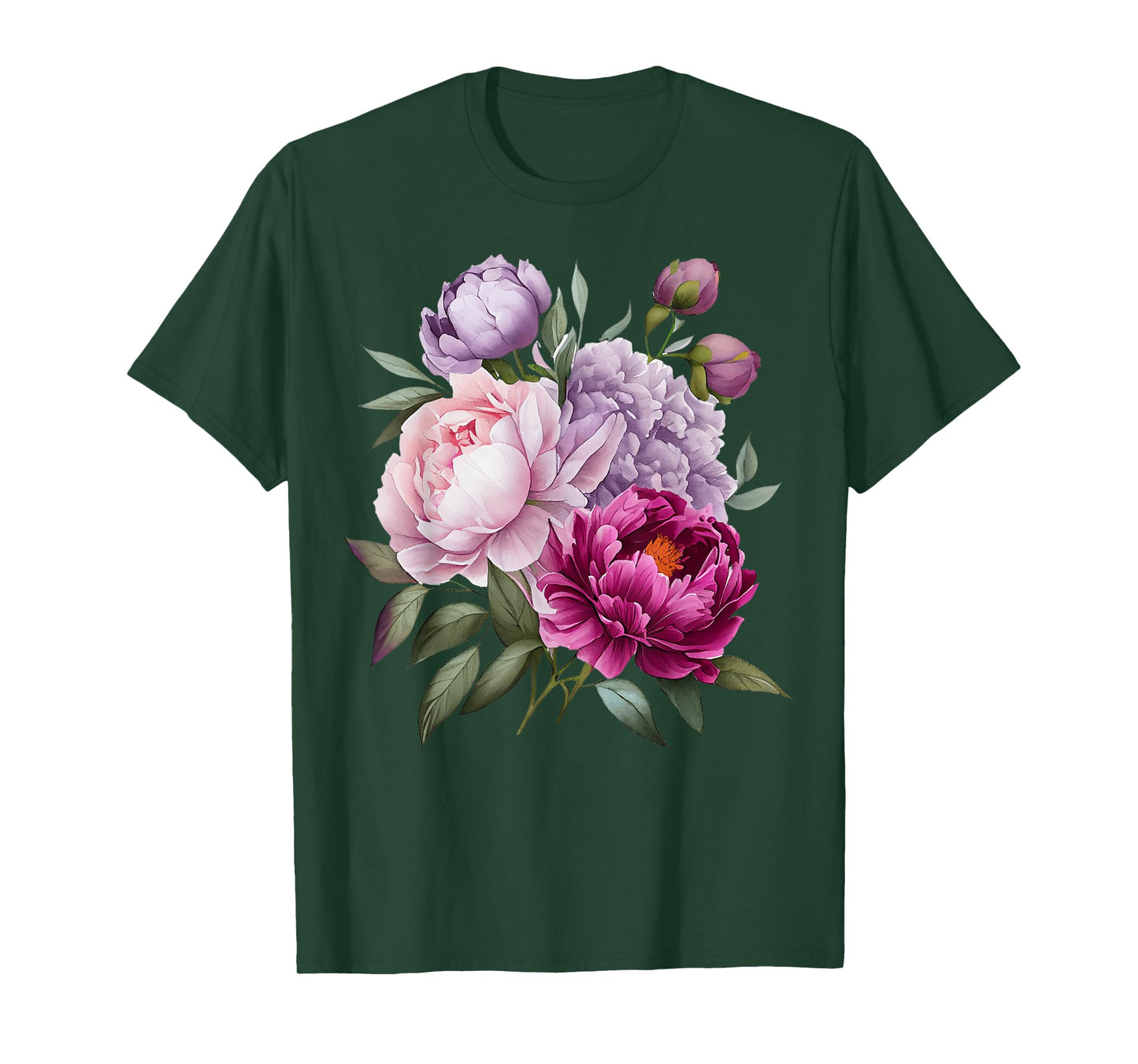 Peony Flowers Watercolor Lavender Purple Peonies Pink Peony T-Shirt