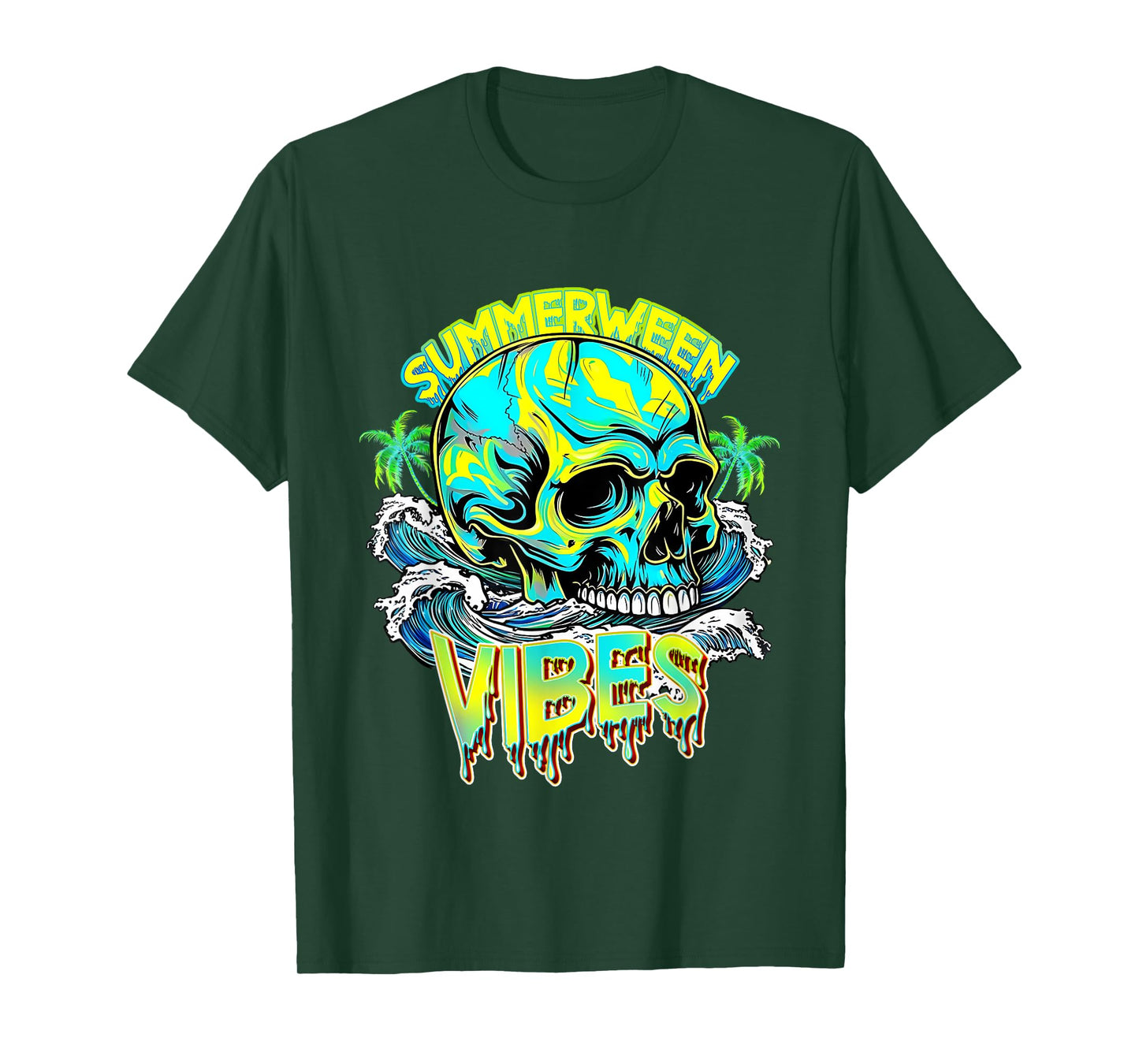 Summerween Vibes Skull Horror Beach Hello Summer Beach T-Shirt