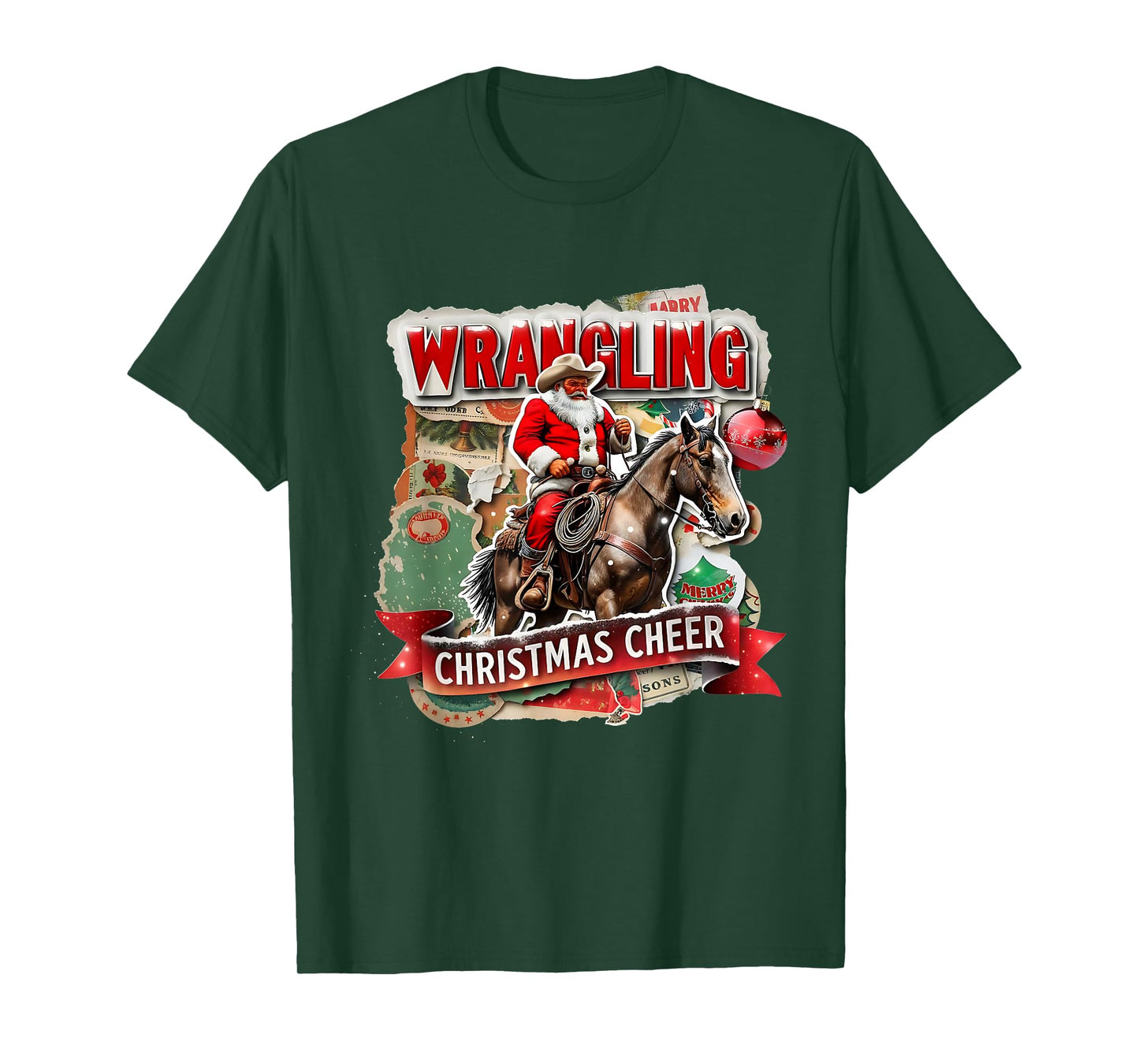 Wrangling Christmas Cheer Cowboy Santa Design T-Shirt