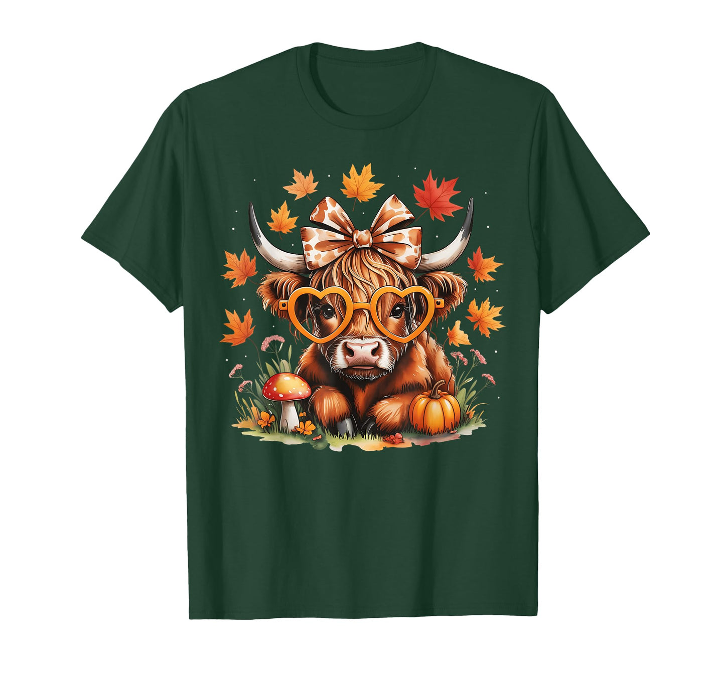 Fall Highland Cow Pumpkin Bow ThanksGiving Fall Girl Women T-Shirt