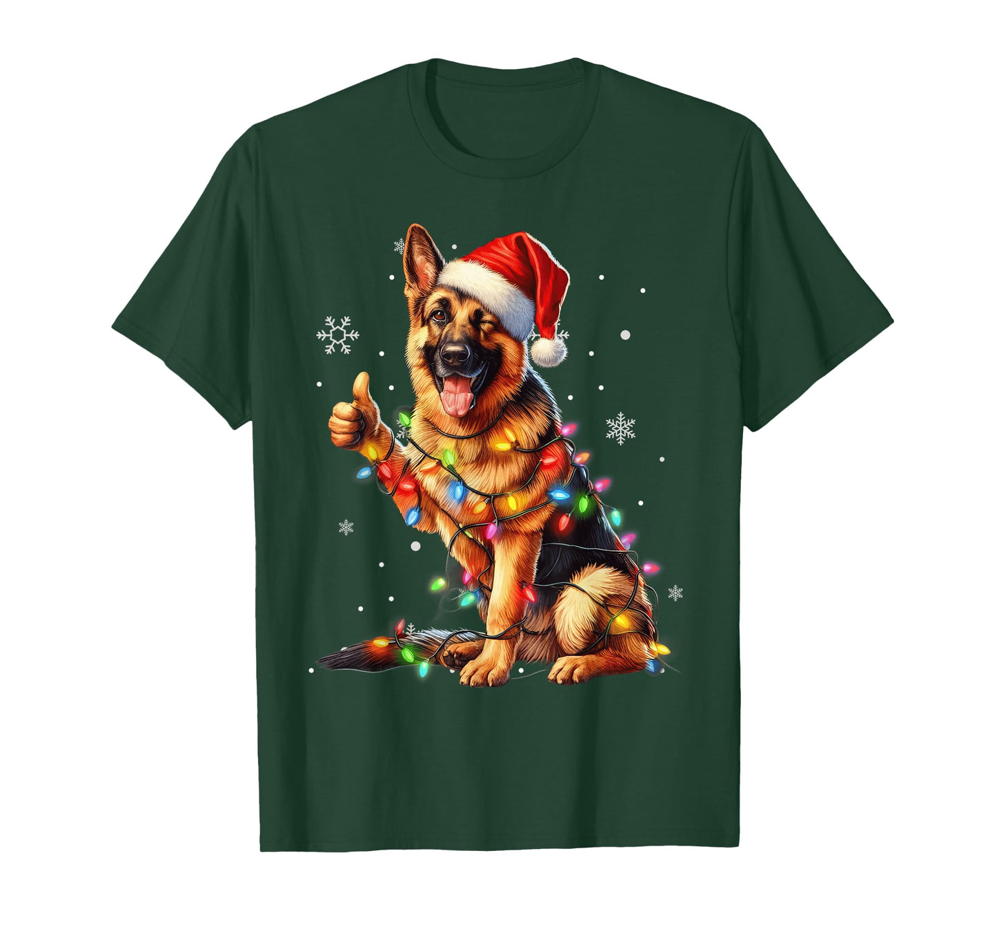 German Shepherd Santa Christmas Tree Lights, Ugly Pajamas T-Shirt