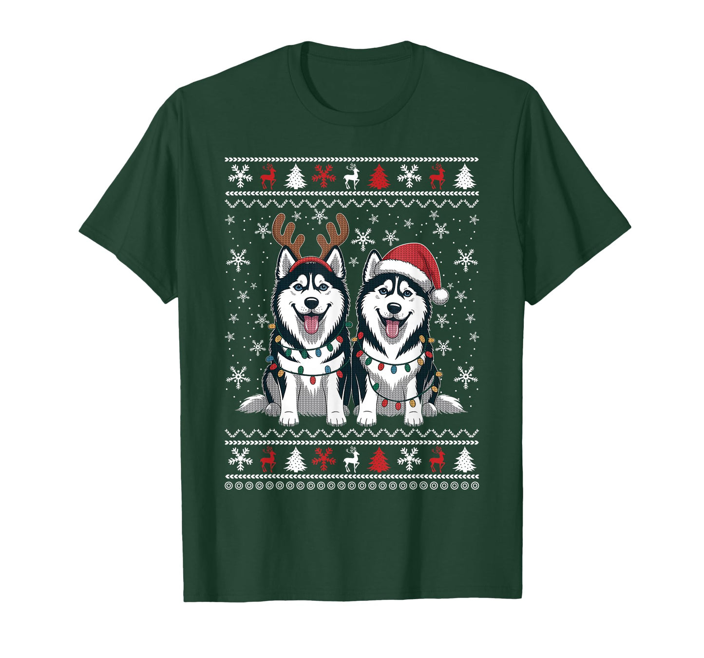 Siberian Husky Santa Reindeer Funny Ugly Christmas Sweater T-Shirt