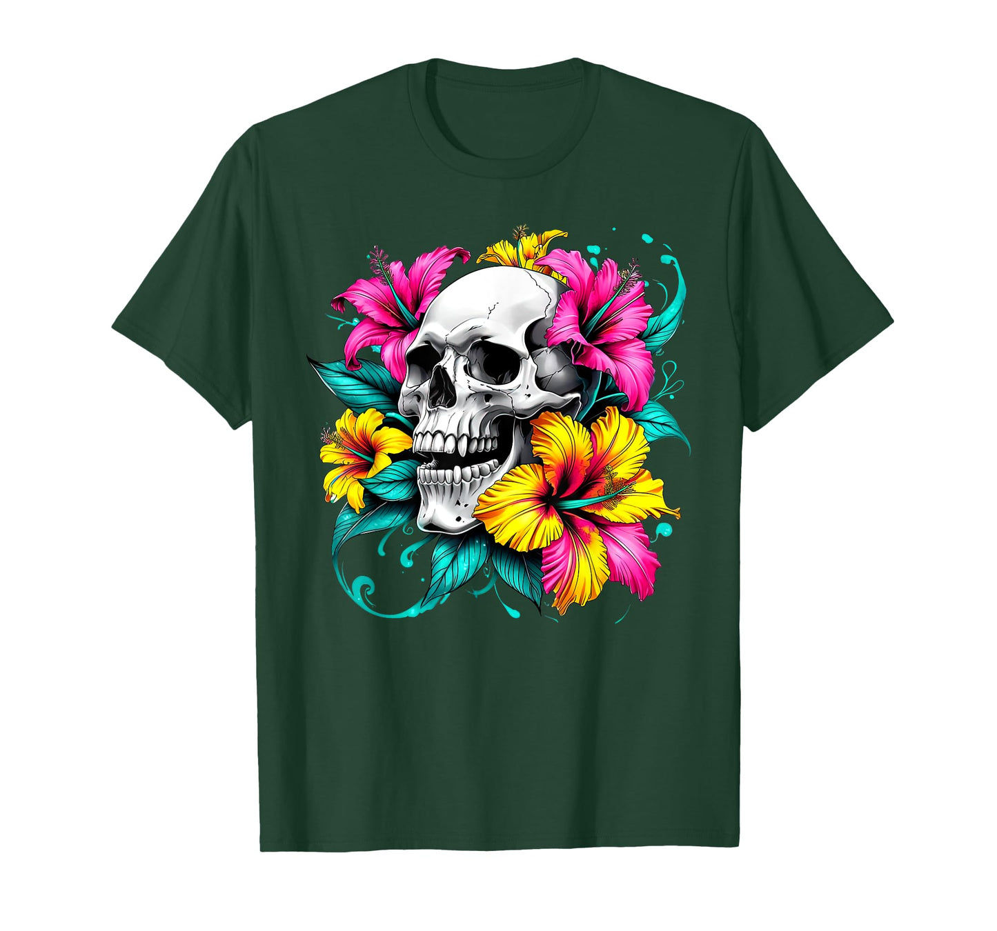 Skull Hibiscus Flower Mycologist Gothic Goth Flower Women T-Shirt
