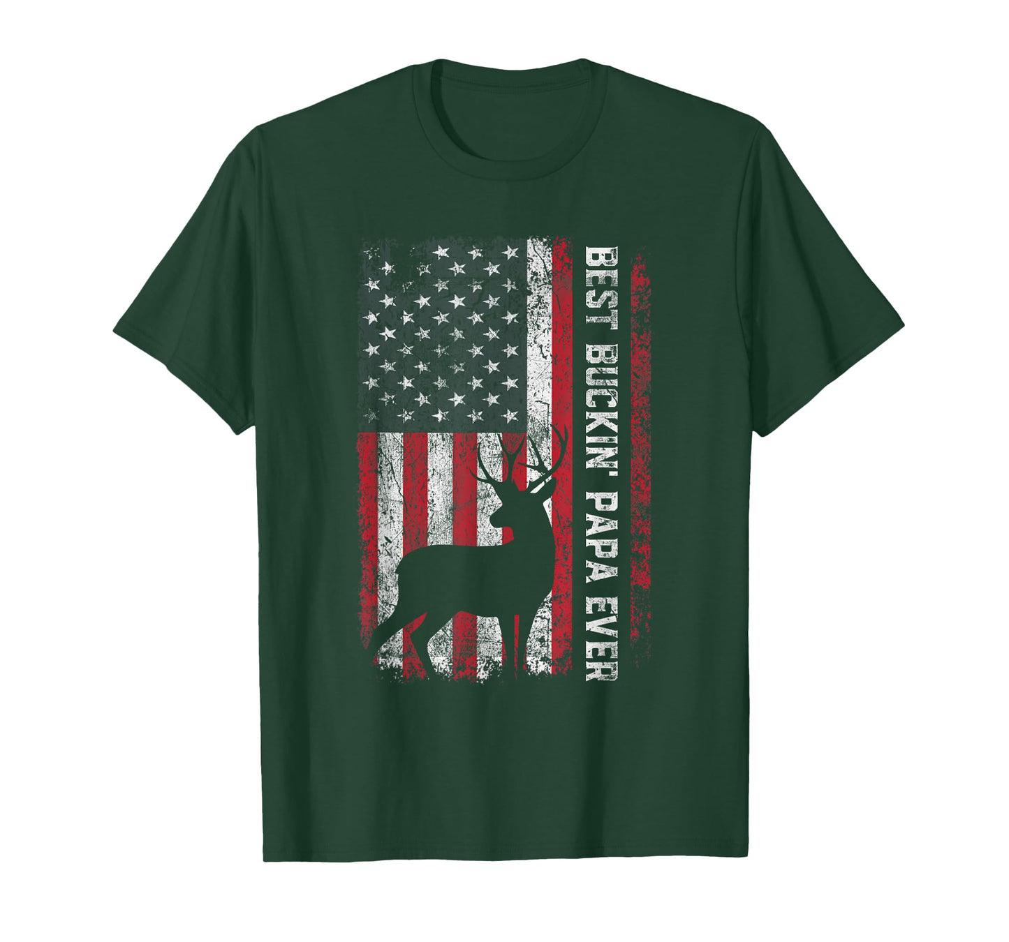 USA Flag Best Buckin Papa Ever Deer Hunting Fathers Day Men T-Shirt