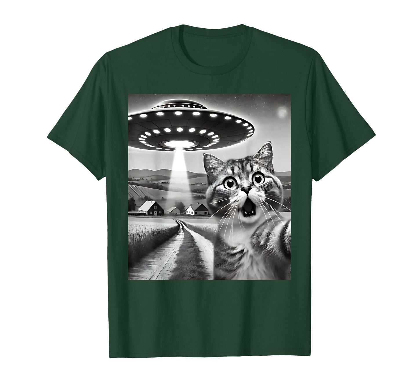 Cat Selfie With Alien UFO Funny Cat Gifts For Men Women Kid T-Shirt