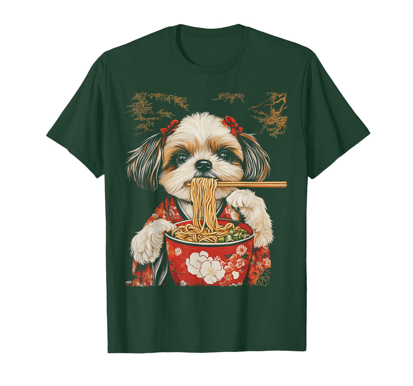 Japanese Art Shih Tzu Dog Eating Ramen T-Shirt