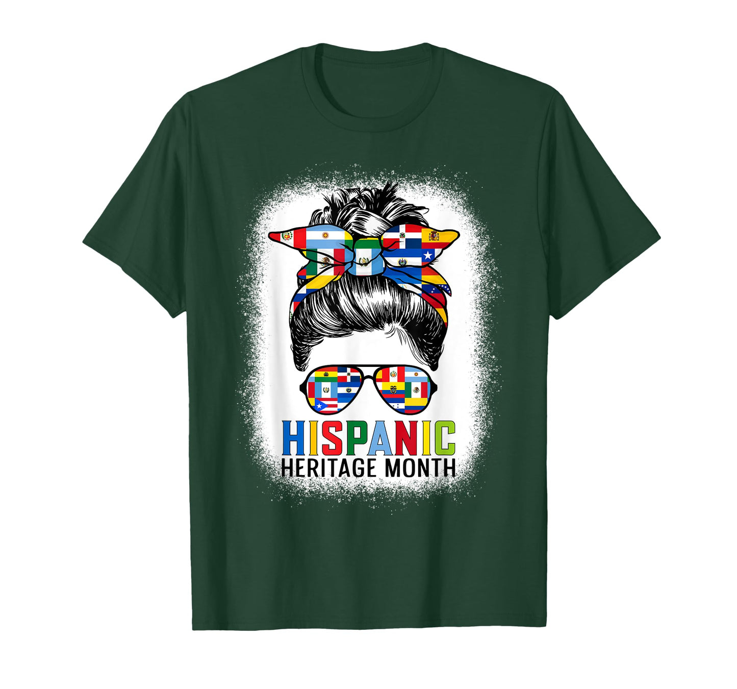 Hispanic Heritage Month Flags - Messy Bun Hispanic Women T-Shirt