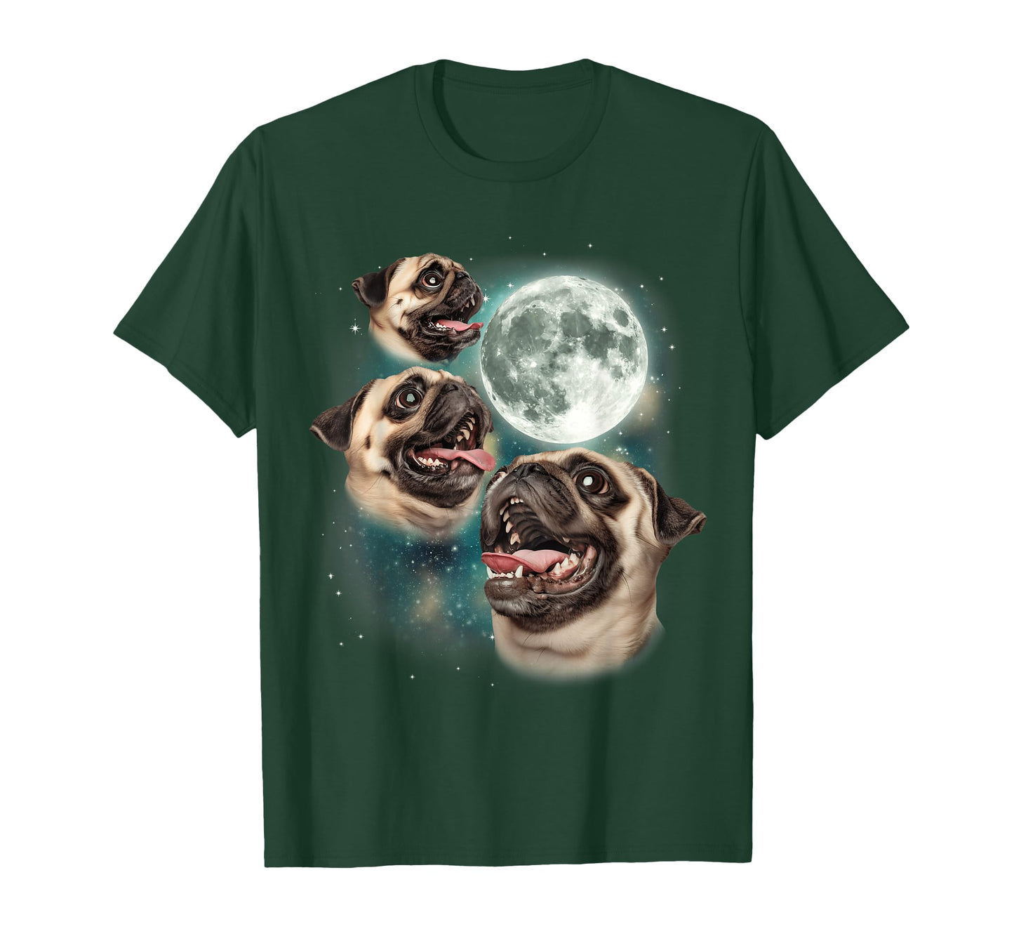 Three Pug Moon | 3 Pug Howling Funny Cute Dog Lover T-Shirt