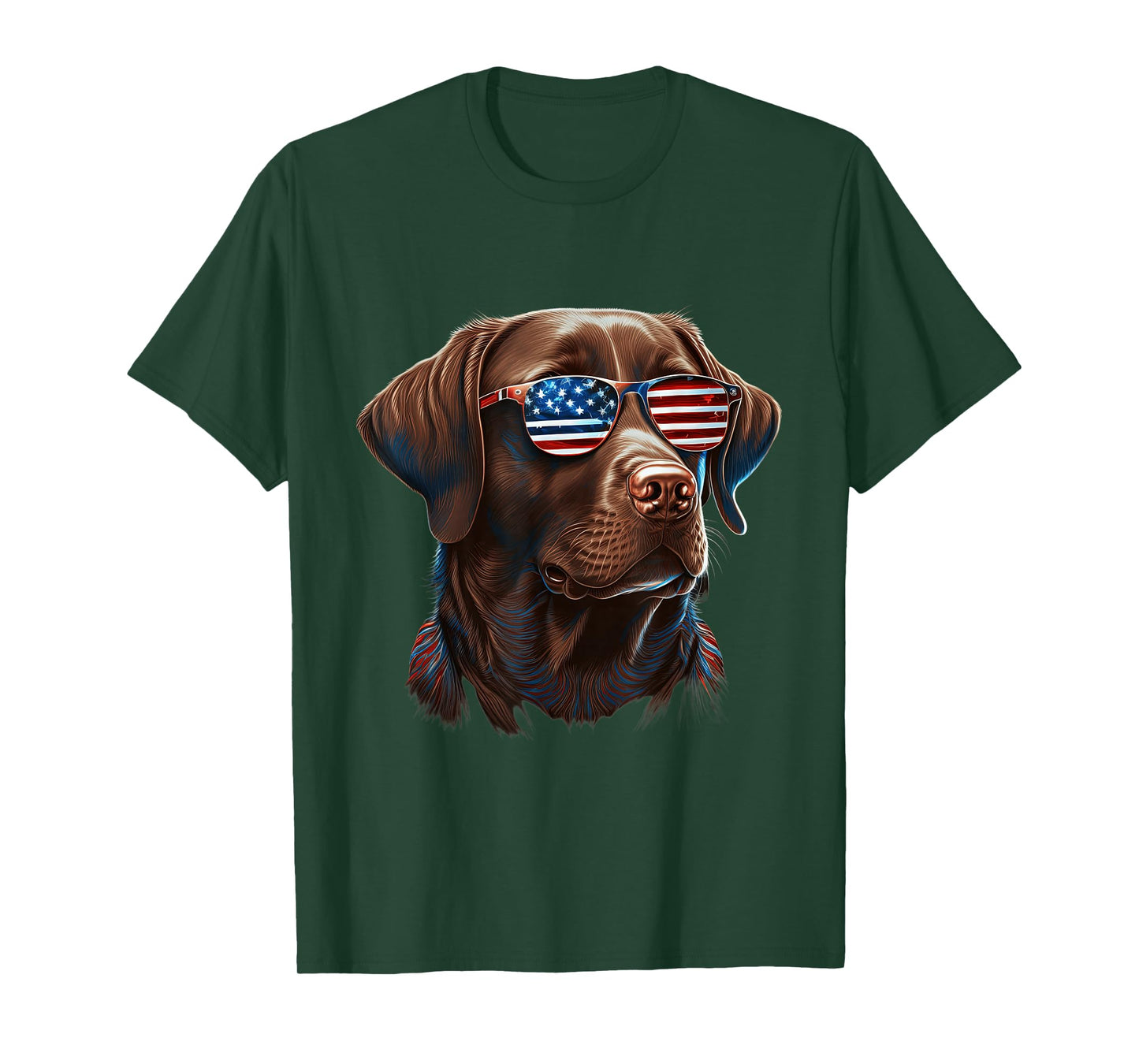 Chocolate Labrador With USA Sunglasses On T-Shirt