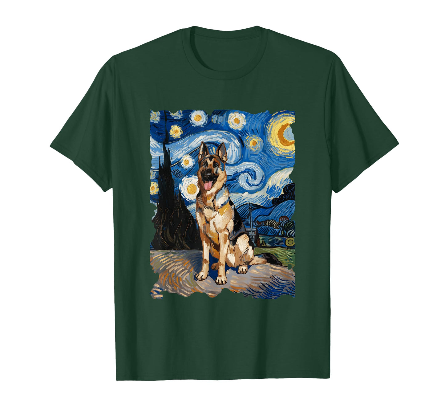 German Shepherd Starry Night - Funny Van Gogh Painting Dog T-Shirt