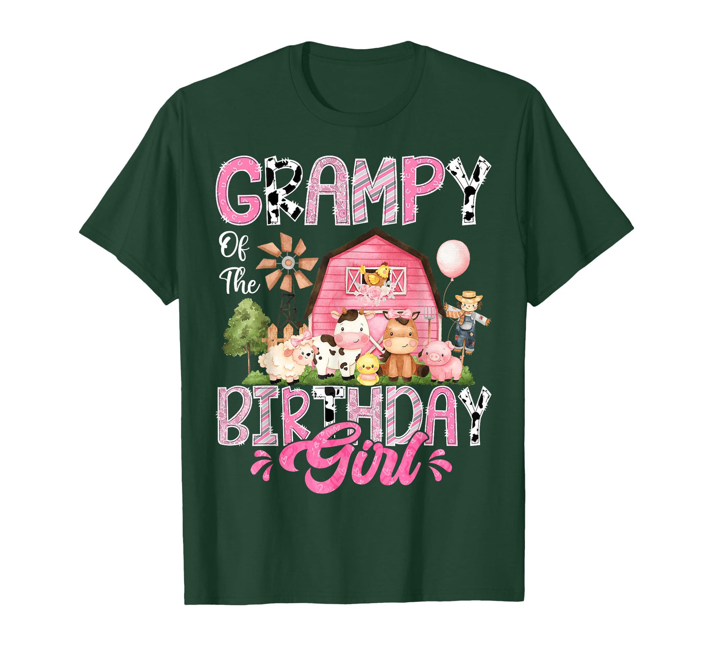 Grampy Of The Birthday Girl Pink Farm Cow First Birthday T-Shirt