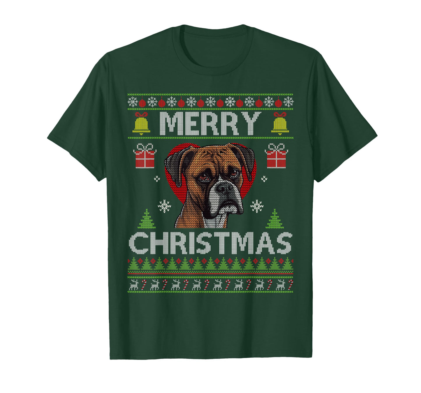 Merry Christmas Boxer Dog Ugly Sweater Funny T-Shirt